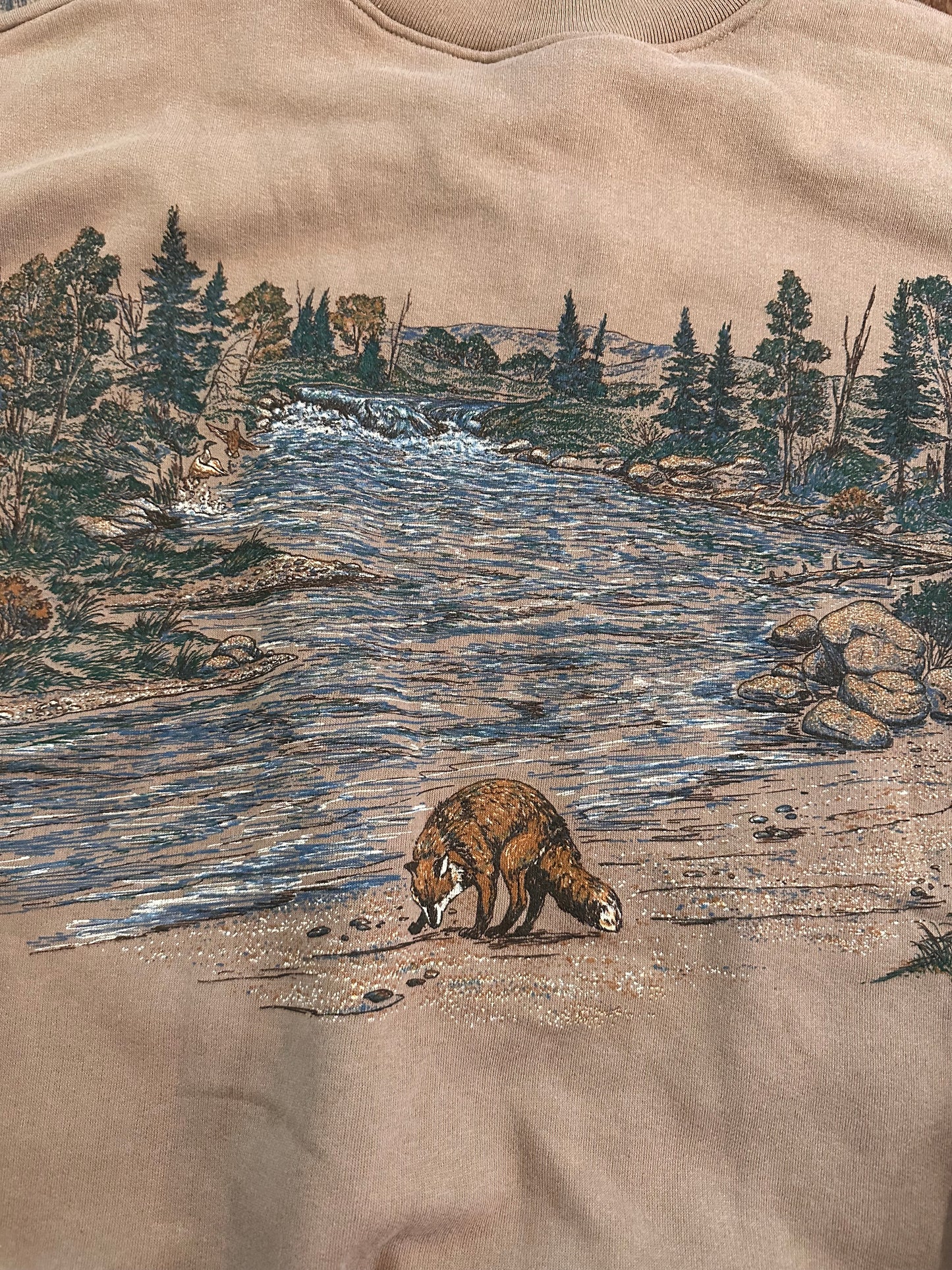 Vintage Art Unlimited Henley Crewneck (L) Fishing Scene