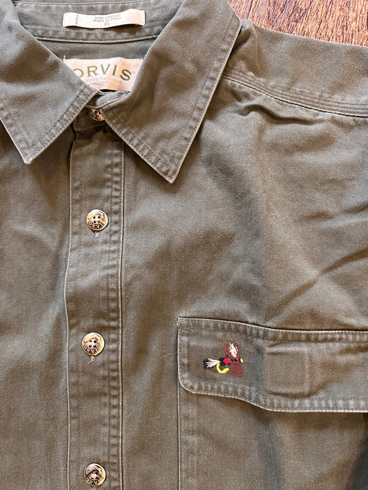 Vintage Orvis Button Down (XL) Embroidered Fly with Metal Logo Buttons