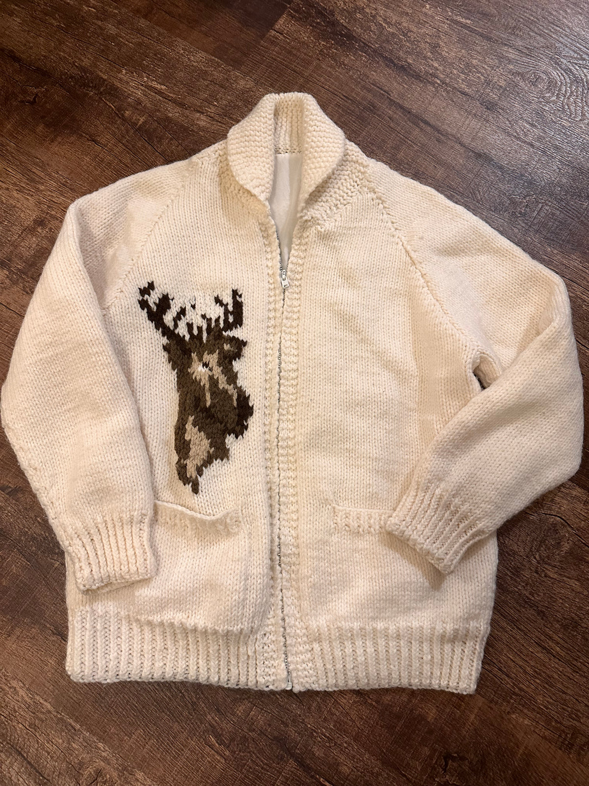 Vintage Cowichan White Sweater Deer (S/M)