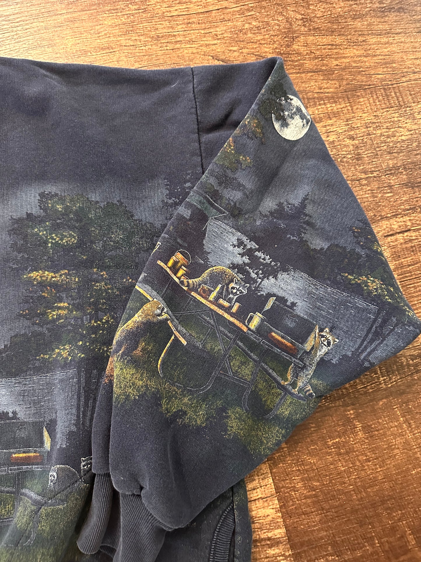 Vintage Art Unlimited Henley Crewneck (XL?) Camping Scene Lake