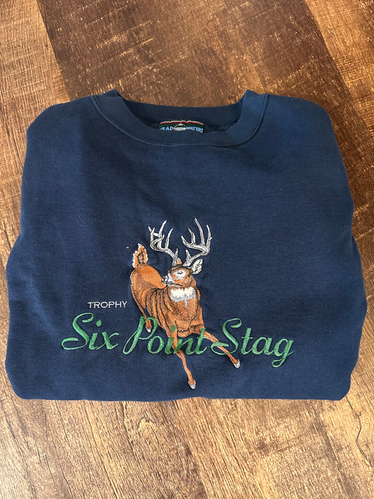 Vintage Headwaters Crewneck (XL) Embroidered Six Point Stag - Navy