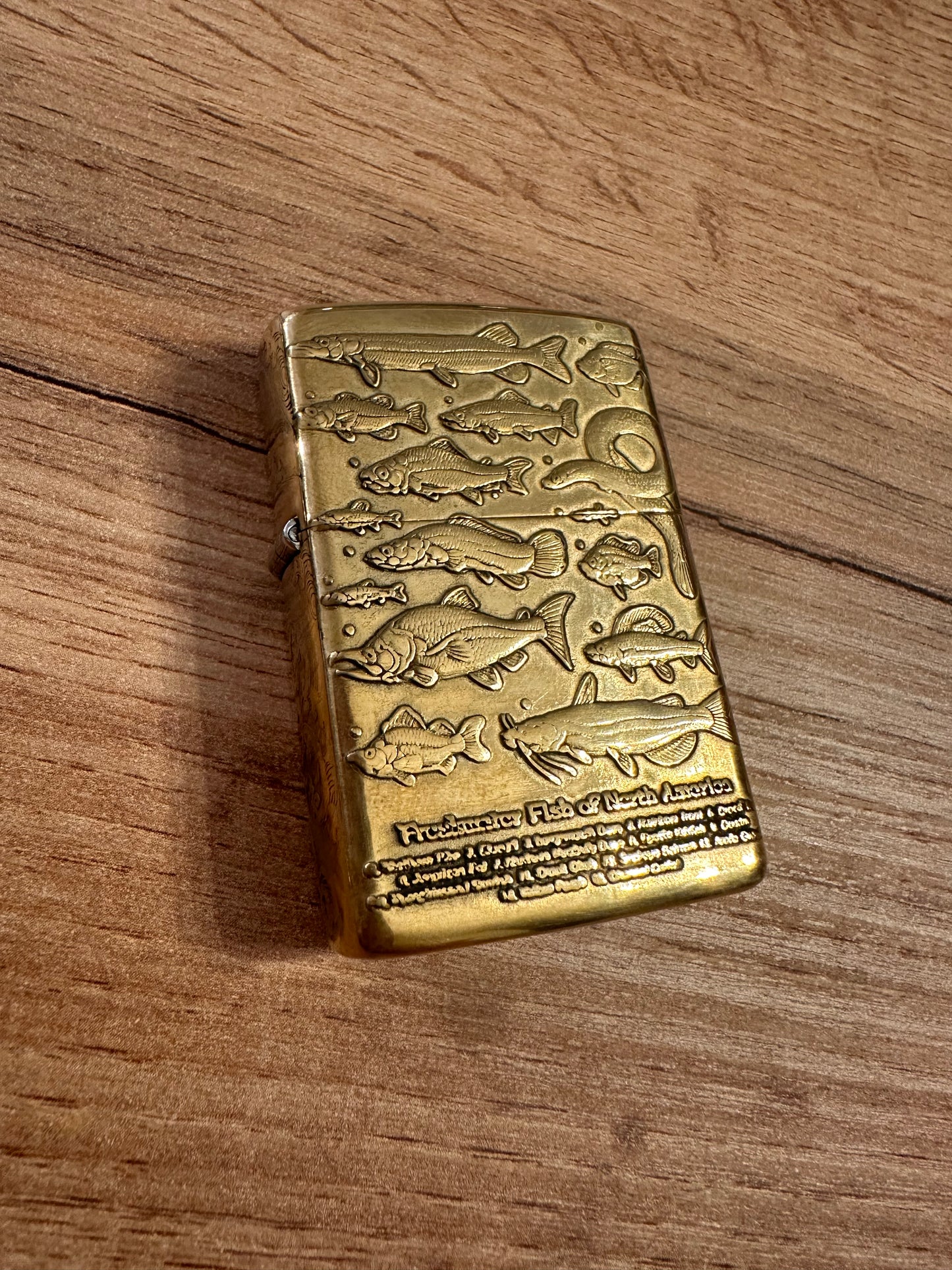 Vintage Zippo Freshwater Fish Lighter - “If I’m Missing I am Probably Fishing” - Gold