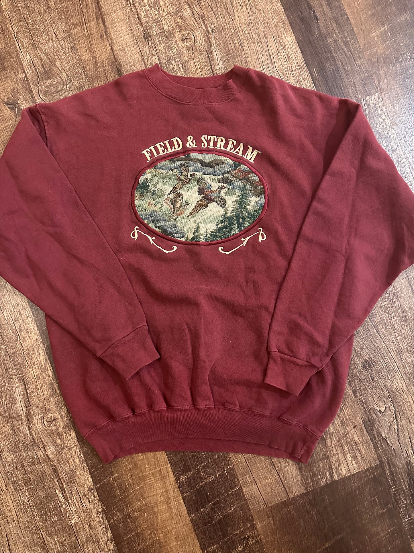 Vintage Field Stream Crewneck (XL) Tapestry Pheasants - Maroon