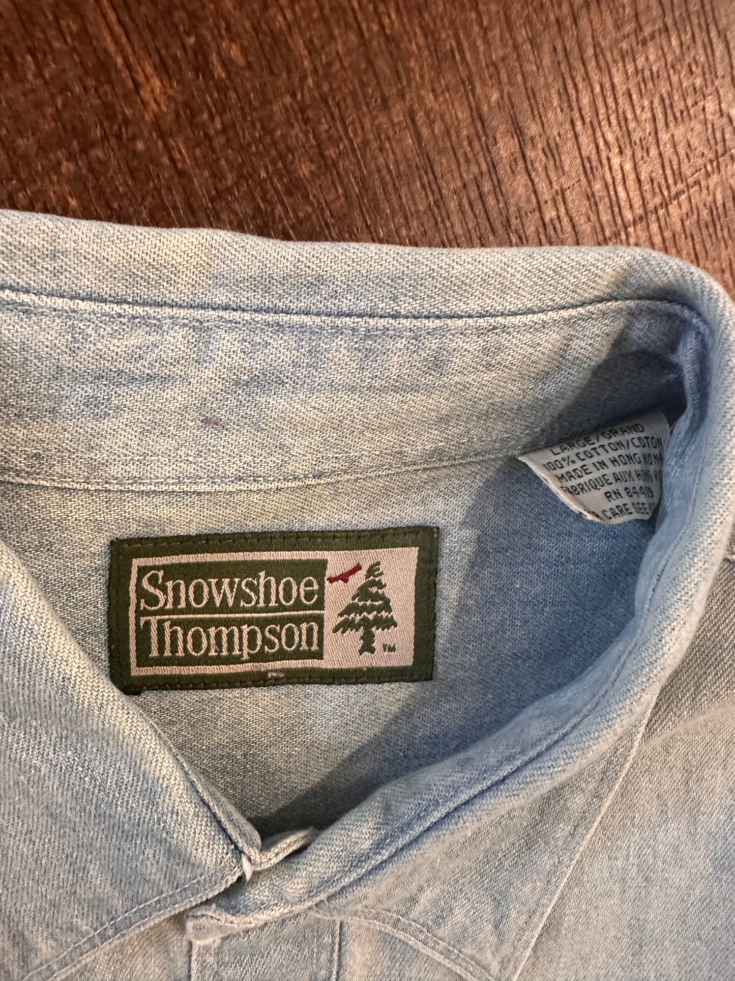 Vintage Snowshoe Thompson Button Down (L) Embroidered Fly Fishing on Back