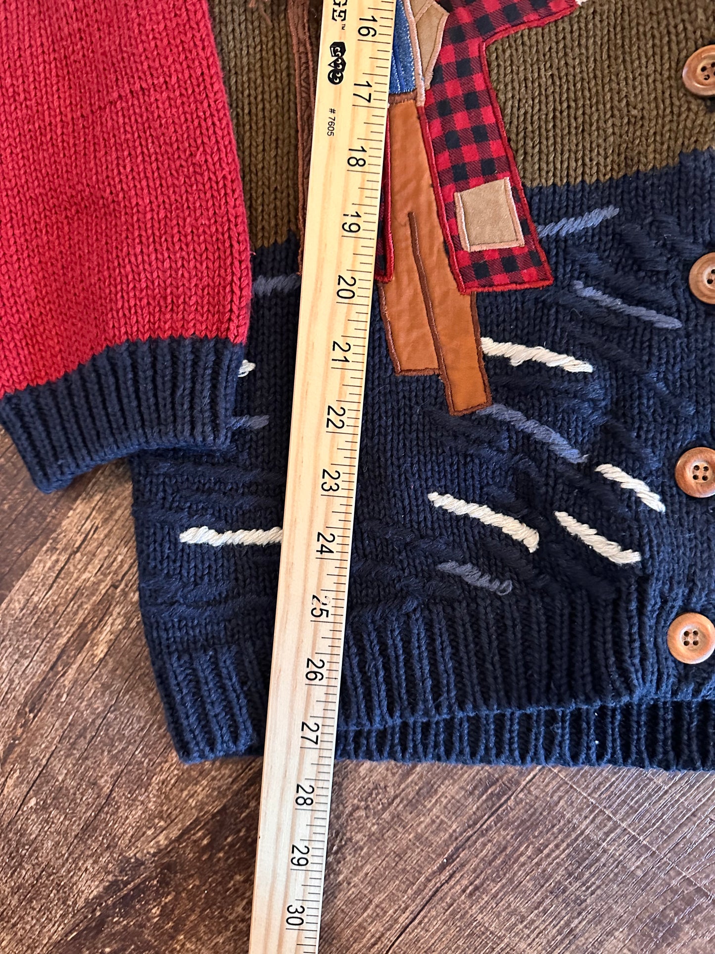 Vintage Sharon Young Knit Cardigan (M) Lady Angler Fishing Scene with Elbow Patches