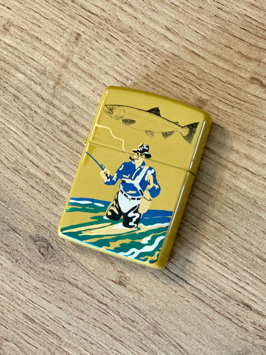 Vintage Zippo 1992 - RARE Fisherman and Trout Urushi Lacquered  - NIB