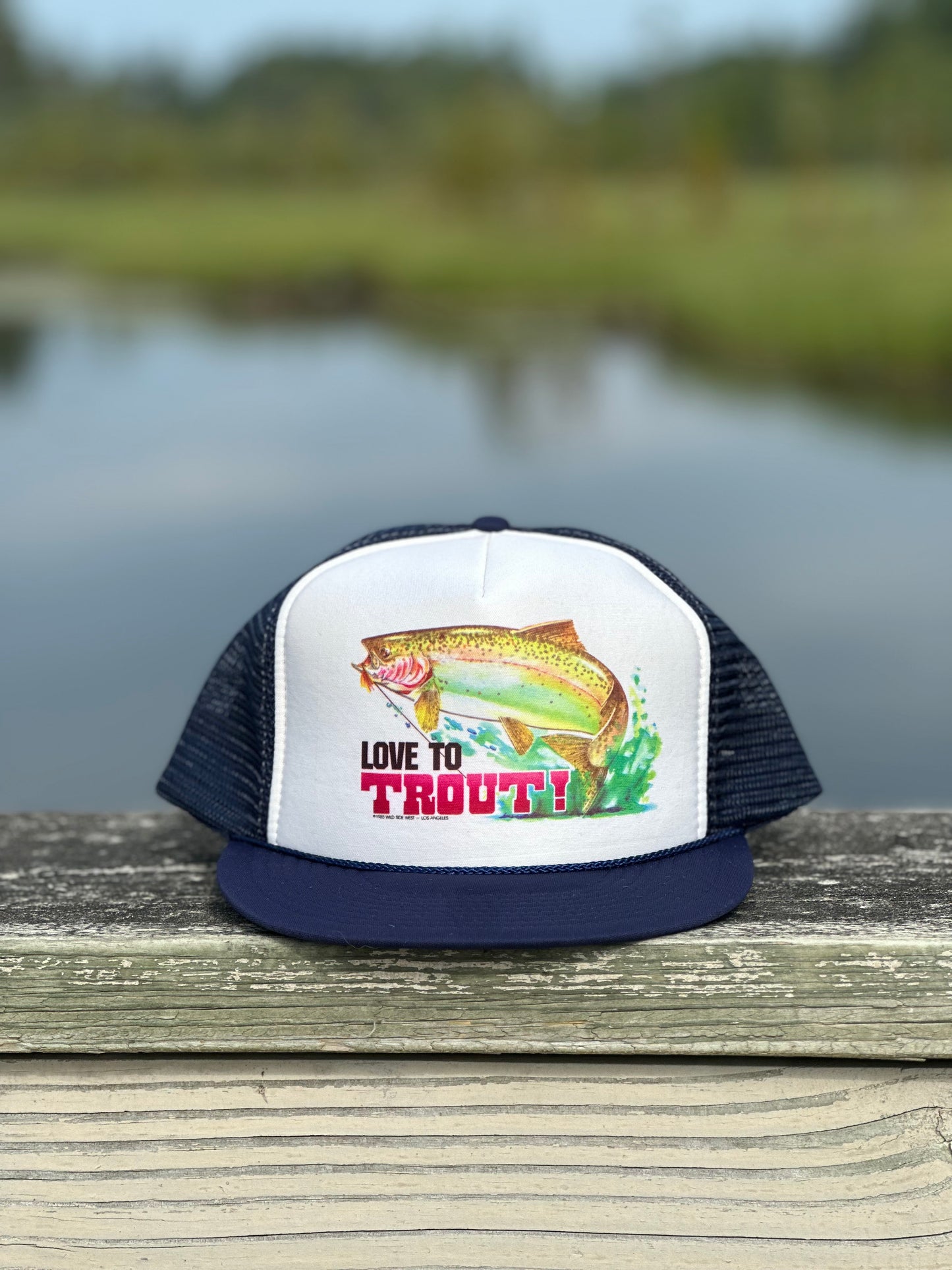 Vintage 1985 Love to Trout Trucker Hat