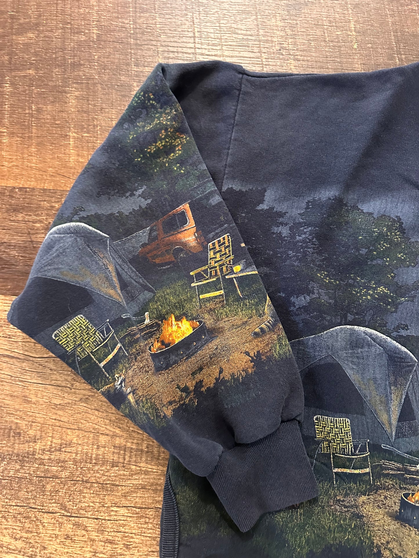 Vintage Art Unlimited Henley Crewneck (XL?) Camping Scene Lake