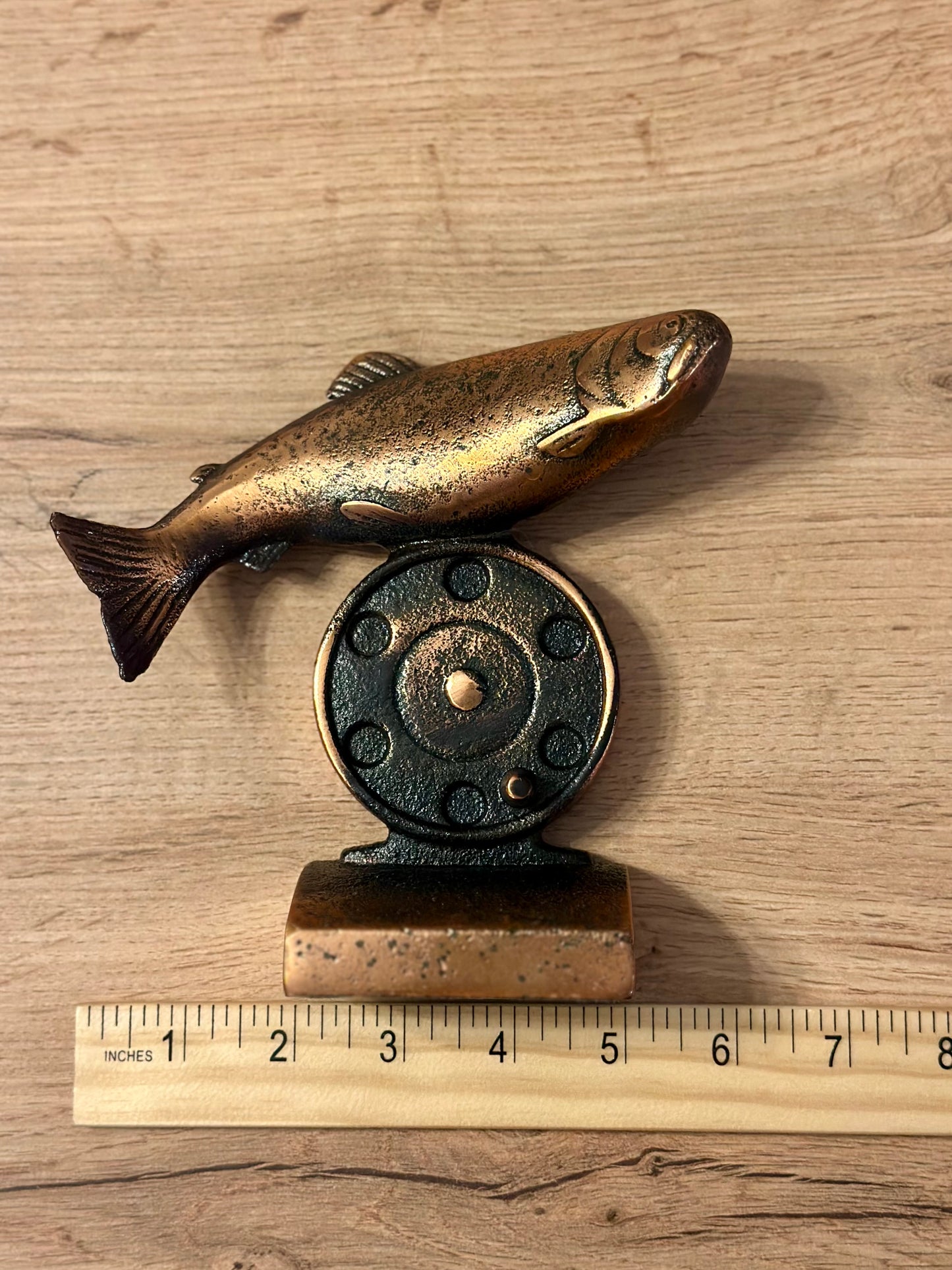 Vintage Trout Unlimited Bookends - Brass and Metal Fly Reel and Trout
