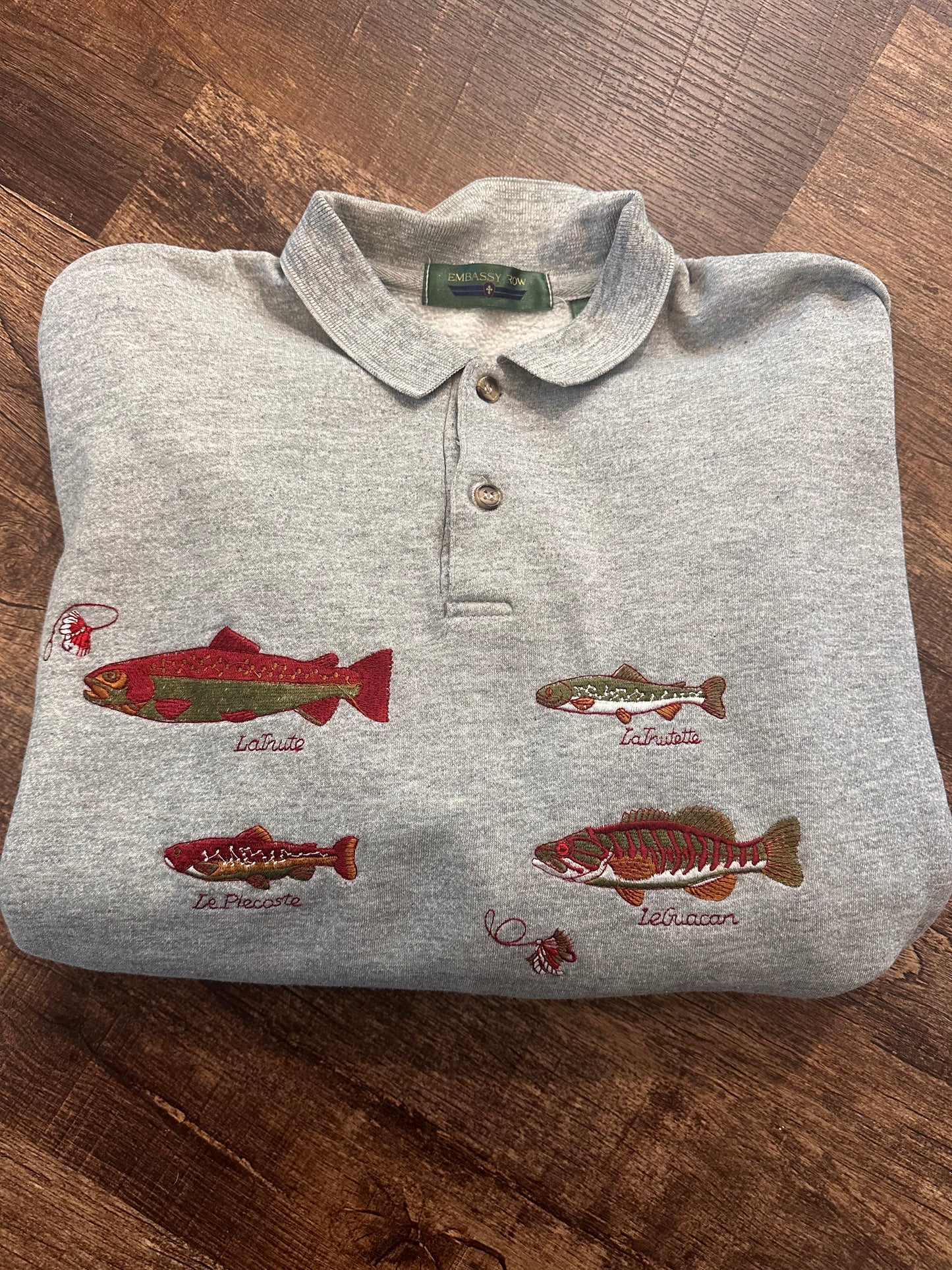 Vintage Embassy Row Polo Sweatshirt (L) Embroidered Fly Fishing French