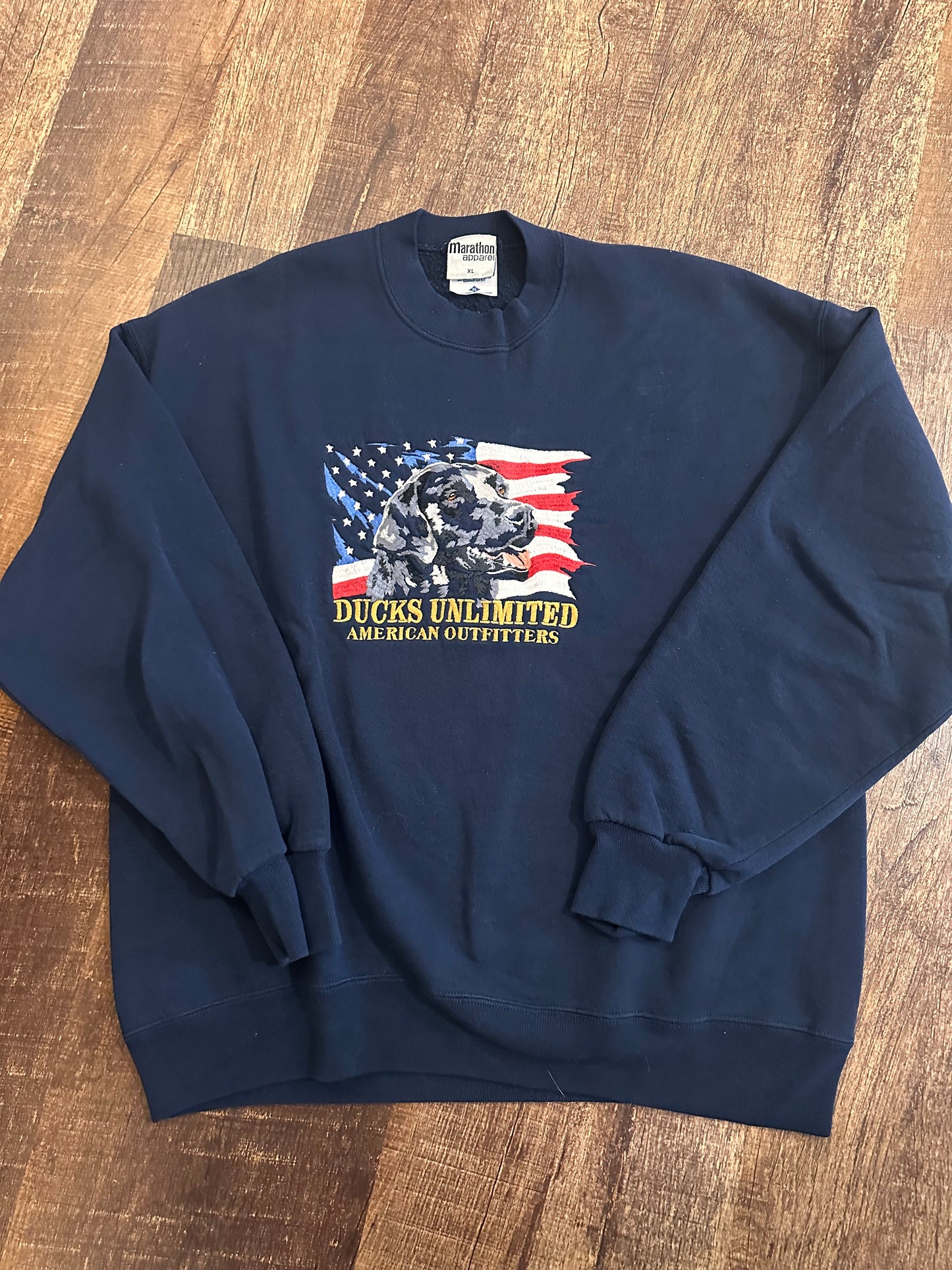 Vintage Ducks Unlimited Crewneck (XL) Embroidered Black Lab America - Navy