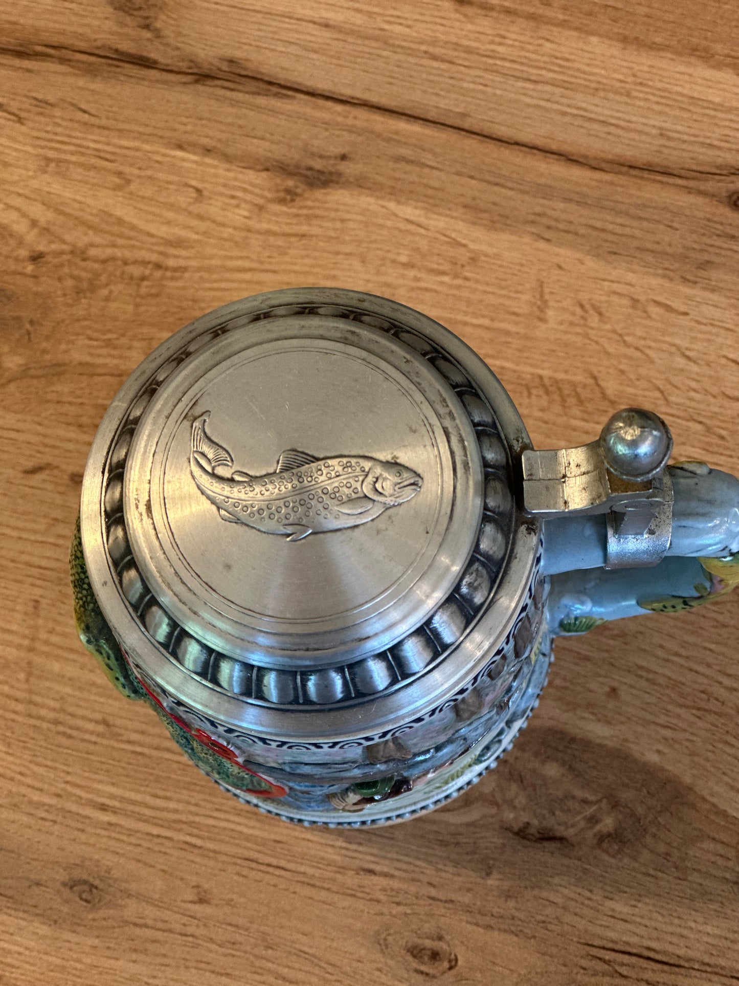 Vintage 3D Fly Fishing Trout Beer Stein (unbranded)