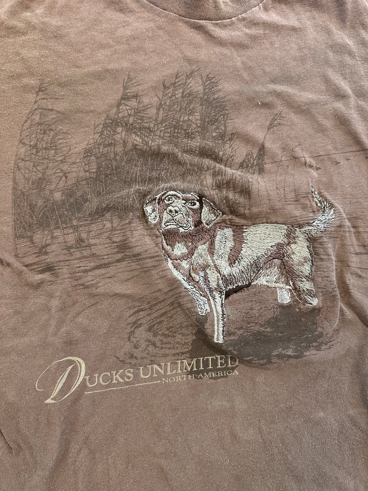 Vintage Ducks Unlimited Tee (M) Embroidered Dog on Graphic - Brown