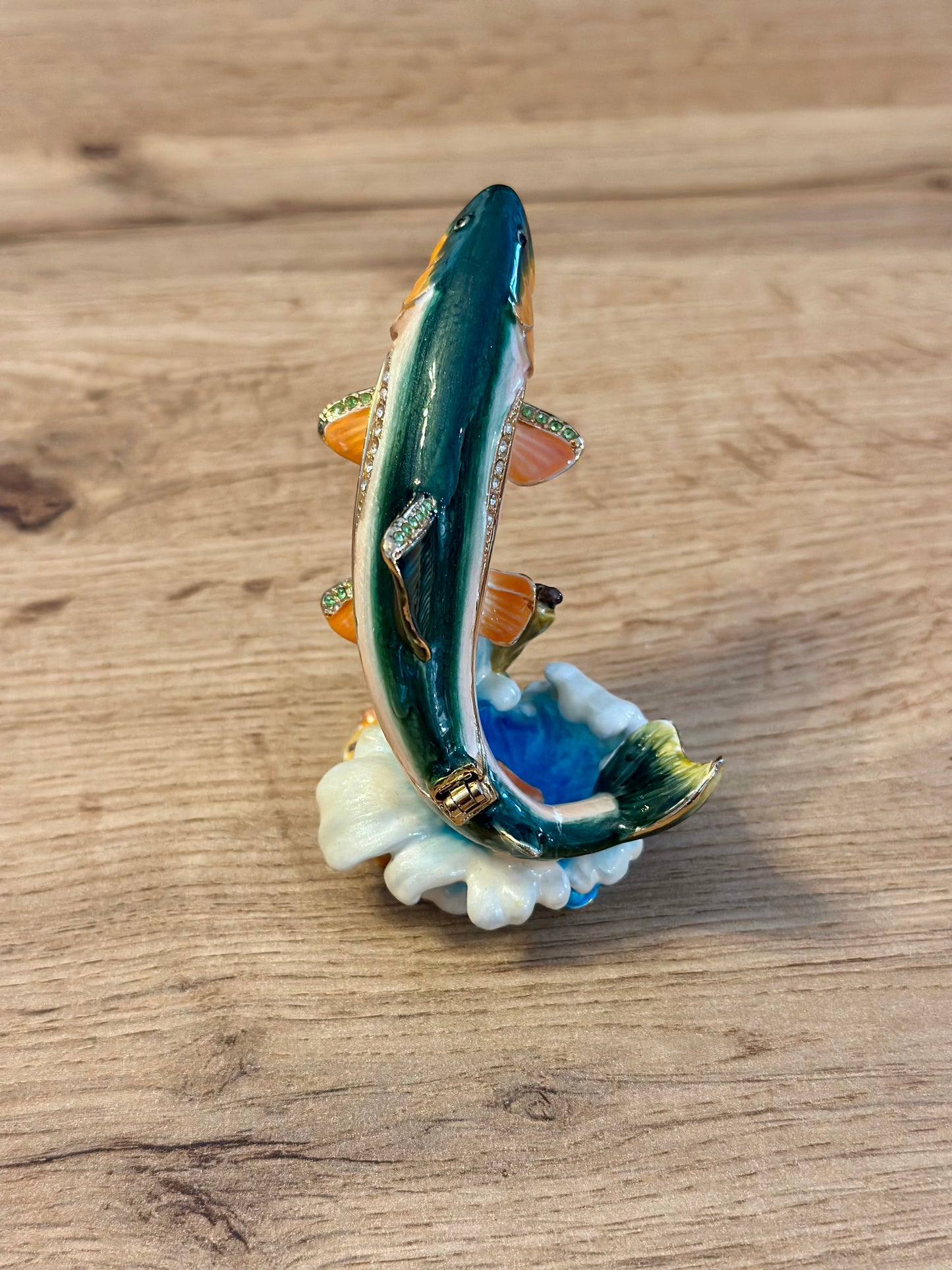 Vintage Bijorca Salmon Trout Jeweled Trinket Box