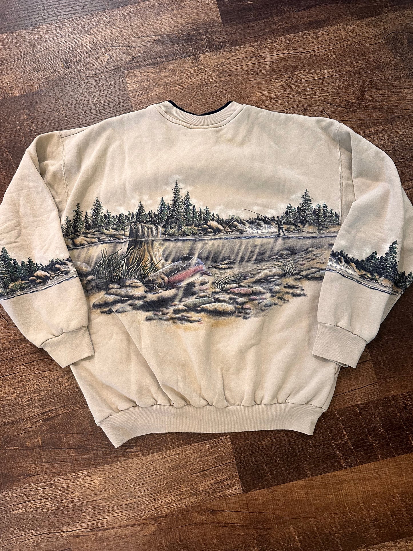 Vintage Art Unlimited Crewneck (L) Trout Fishing Scene