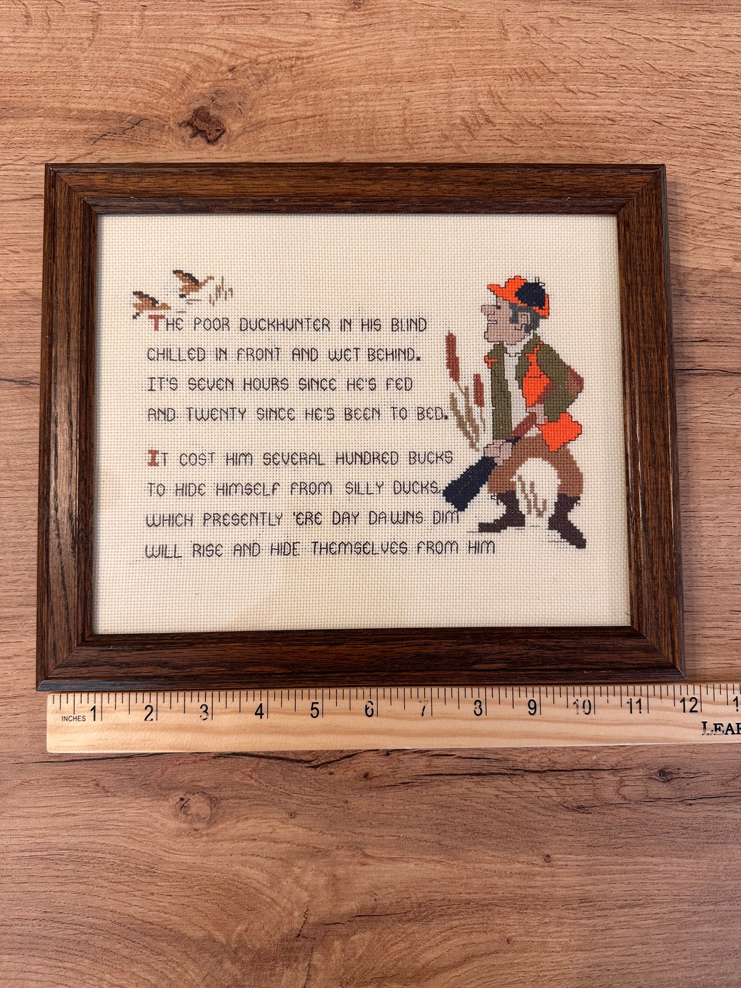 Vintage Cross Stitch Poor Duck Hunter 10”x12”