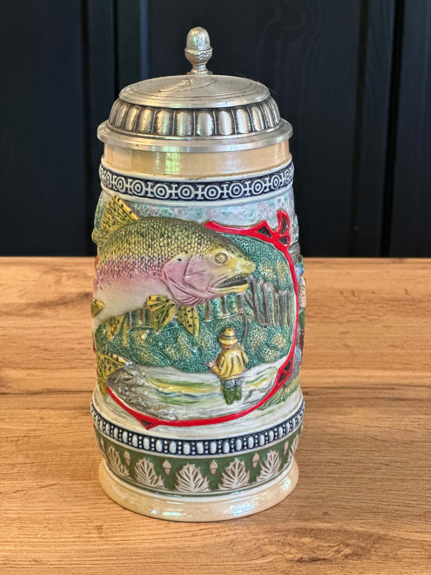 Vintage 3D Fly Fishing Trout Beer Stein (unbranded)