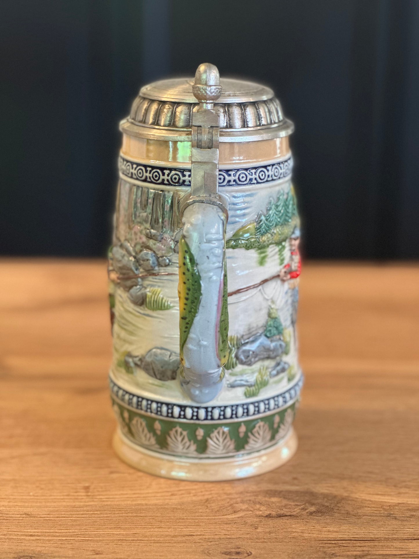 Vintage 3D Fly Fishing Trout Beer Stein (unbranded)