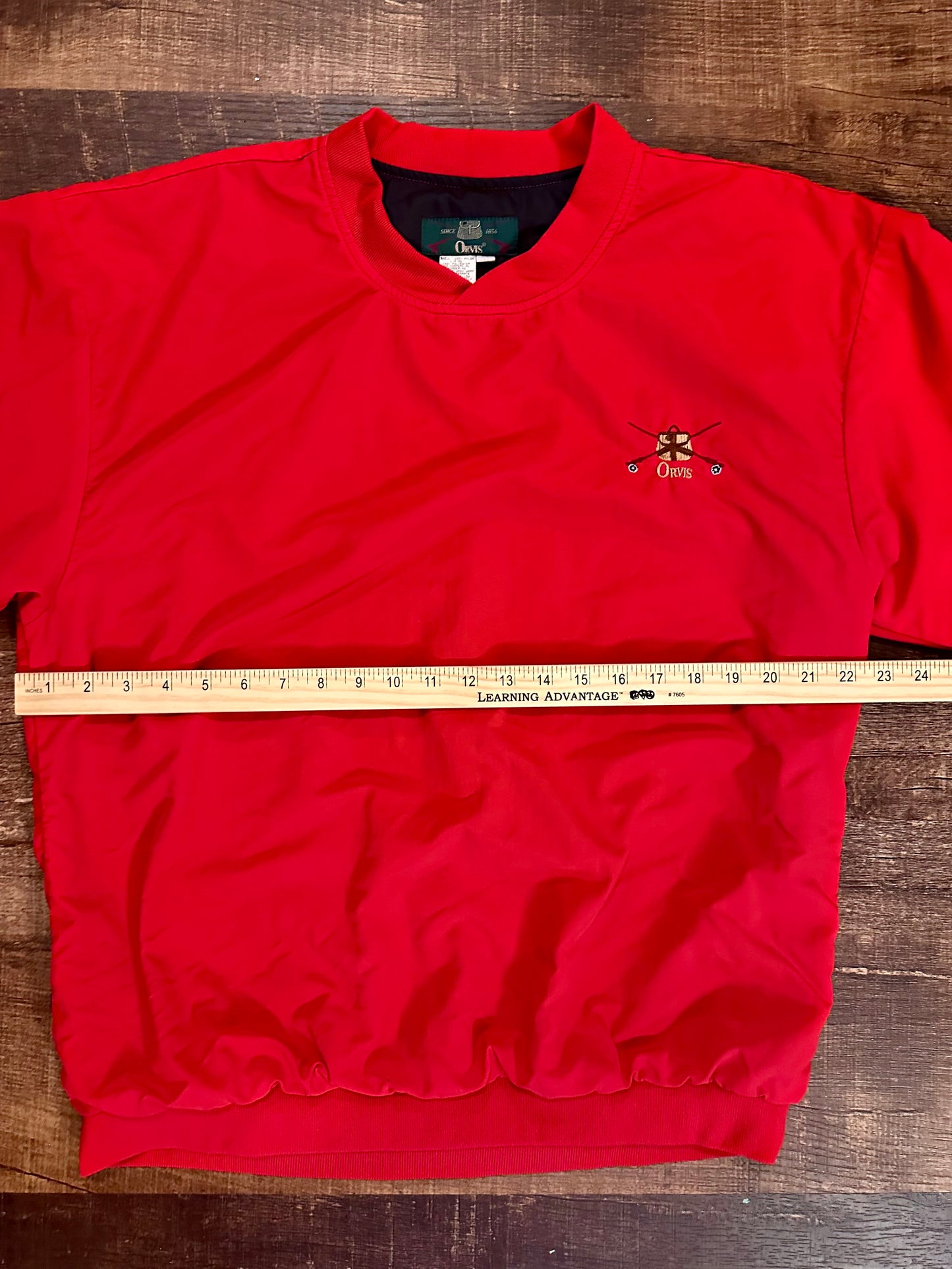 Vintage Orvis Crewneck Windbreaker (M) Embroidered Creel and Fly Rods - Red