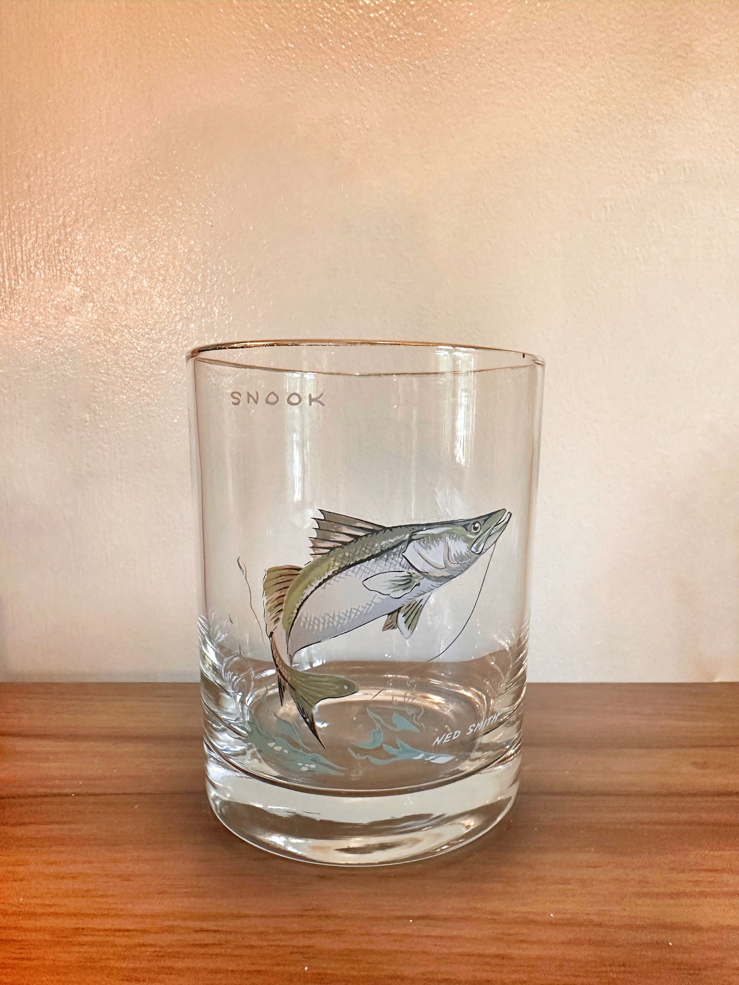 Vintage 1970s MINT Ned Smith Salt Water Fish Whiskey Glasses - Mid - (Set of 3)