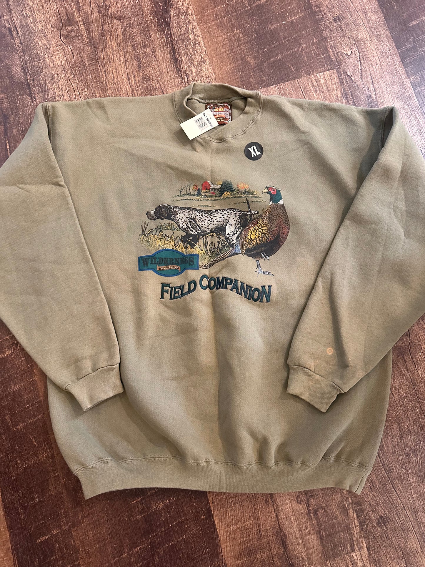 VTG Ozark Wilderness Outfitters Crewneck (XL) Embroidered Field Companion over bird dog pheasant graphic