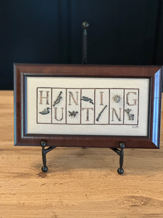 Vintage Framed Hunting Cross Stitch with Charms