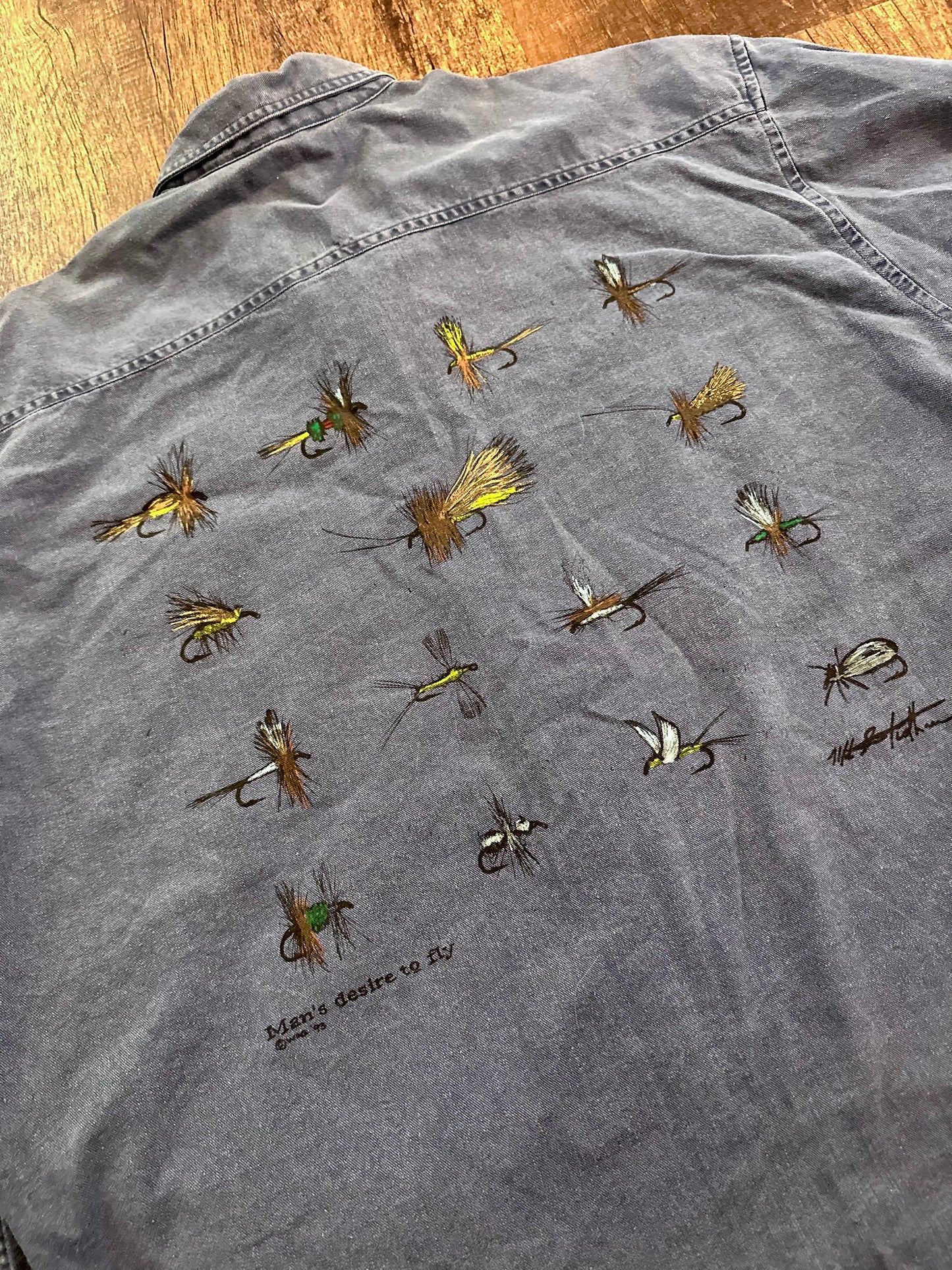 Vintage Orvis Button Down (XL) Man’s Desire to Fly Back Print - Blue