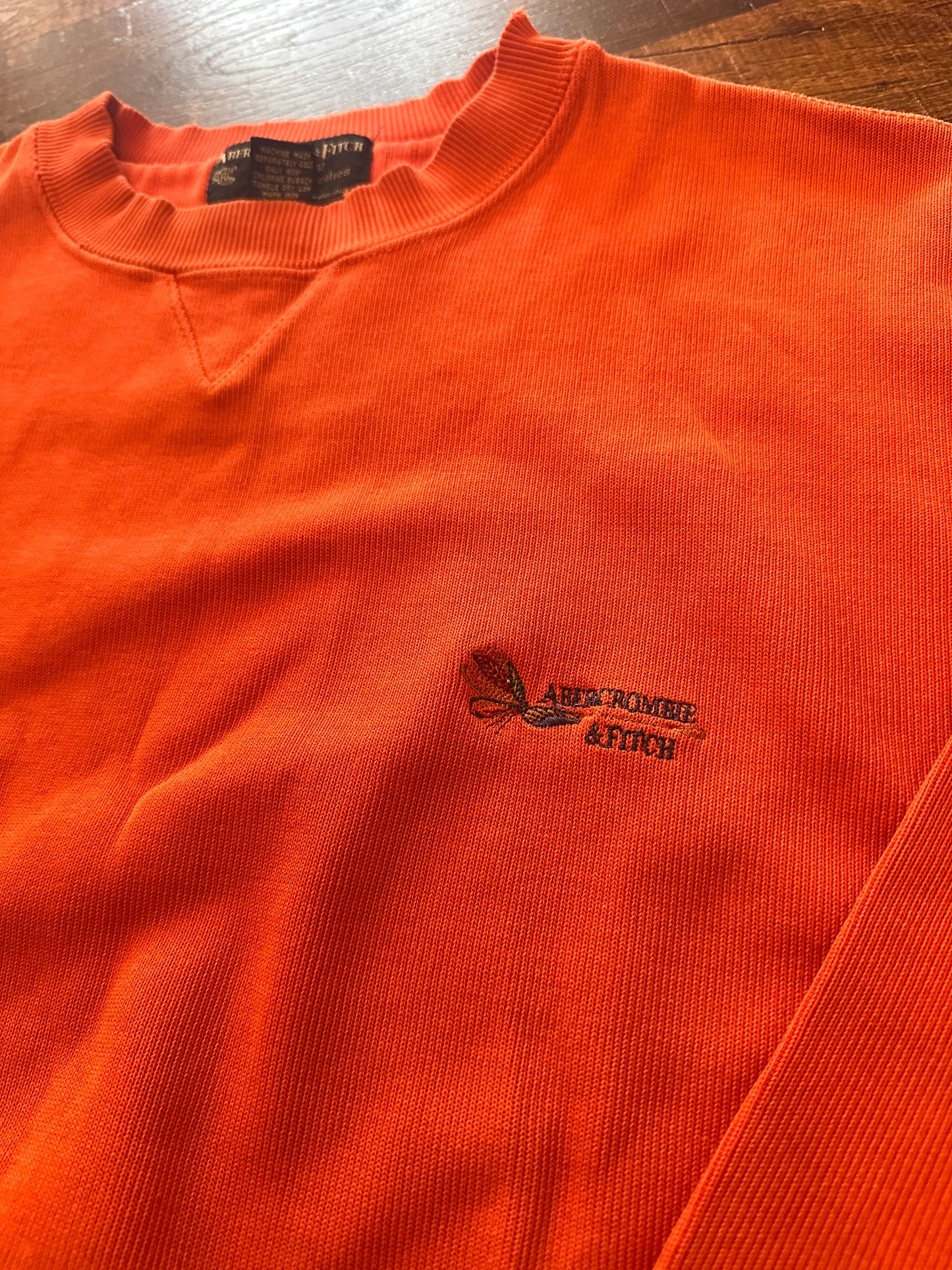 Vintage Distressed Abercrombie and Fitch Crewneck (L) Embroidered Fly Logo - Orange