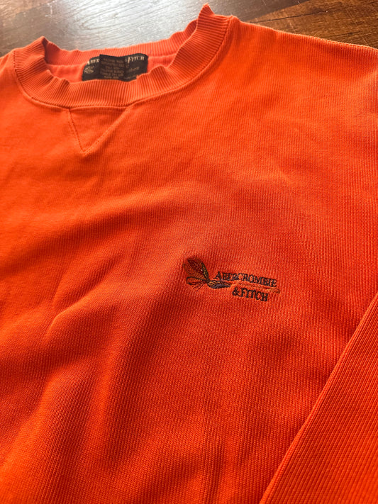 Vintage Distressed Abercrombie and Fitch Crewneck (L) Embroidered Fly Logo - Orange