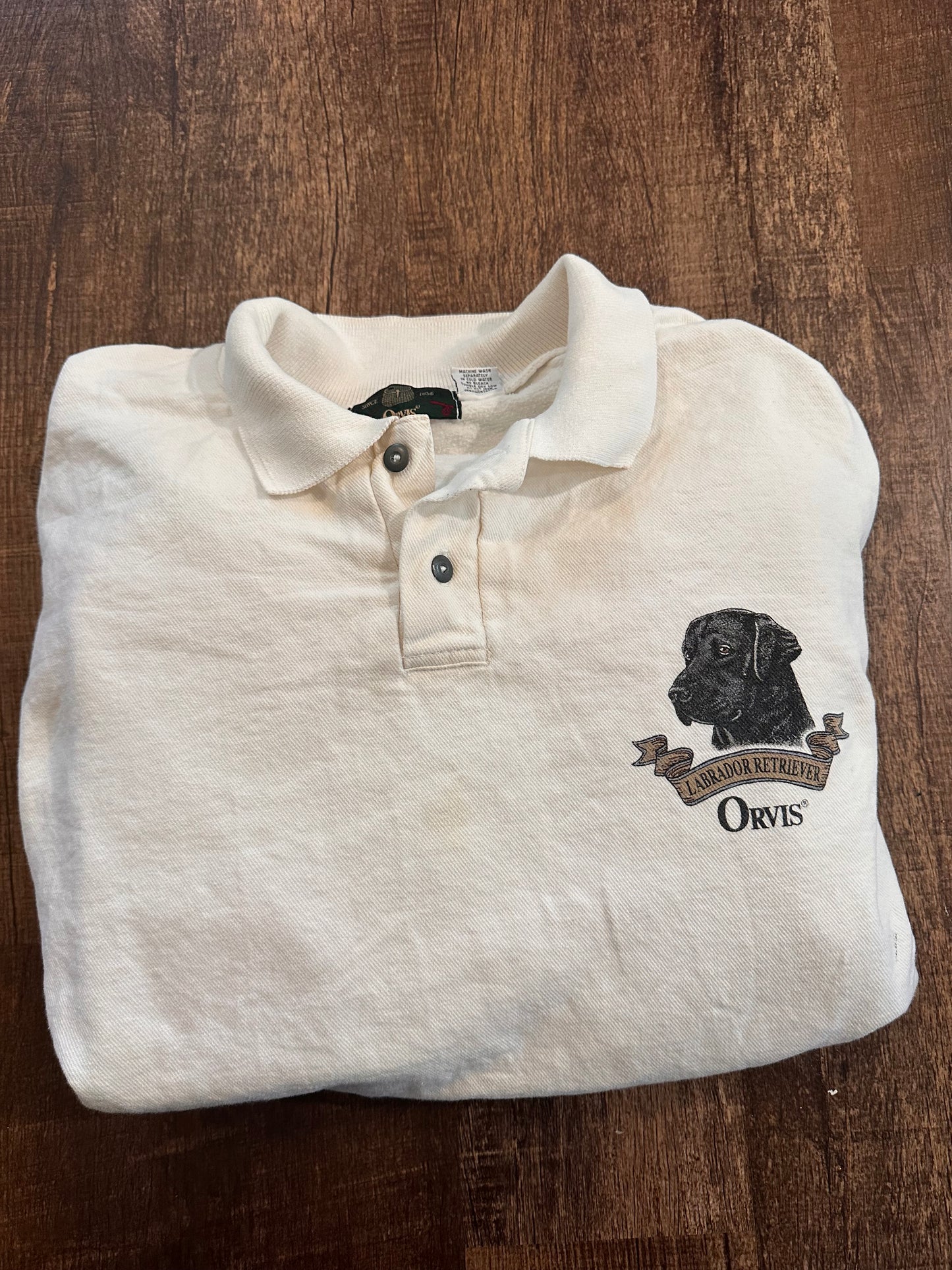 Vintage Orvis Long Sleeve Polo Sweatshirt (XXL) Labrador Retriever Graphic