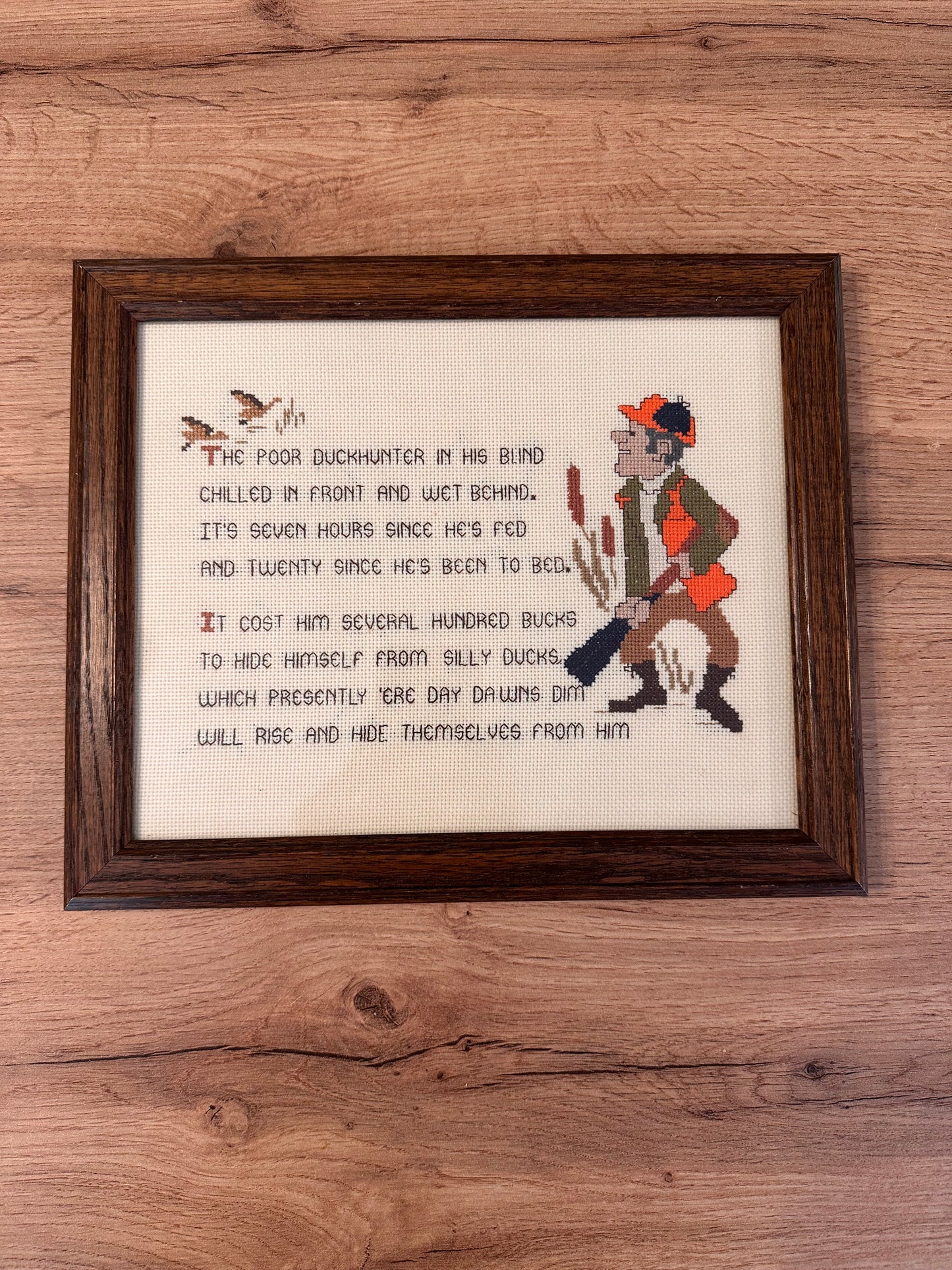 Vintage Cross Stitch Poor Duck Hunter 10”x12”