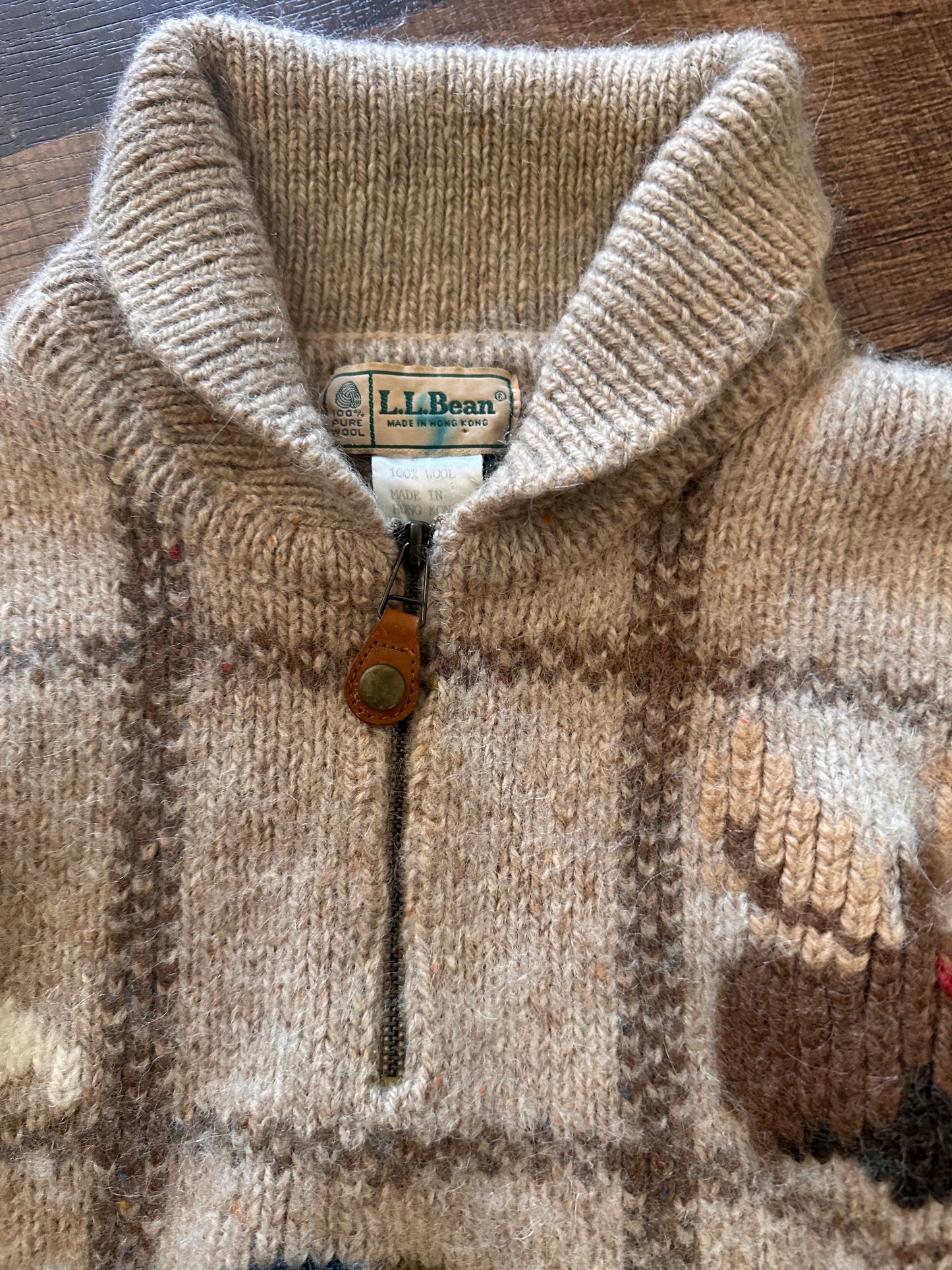 Vintage Highly Sought L.L. Bean Knit Sweater (S) Trout Moose Pheasant Motif - Beige