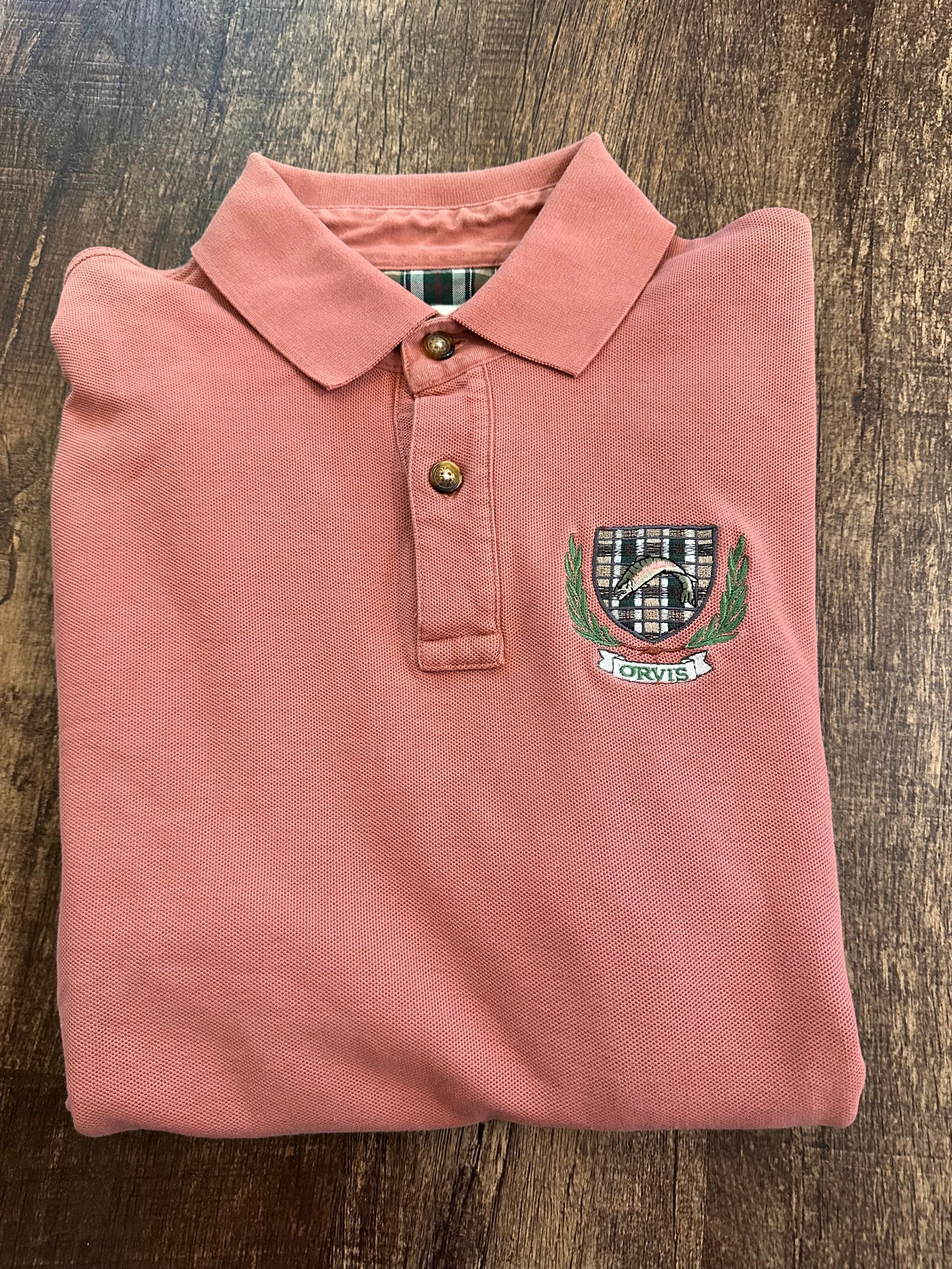 Vintage Orvis Polo (M) Embroidered Trout Crest - Salmon