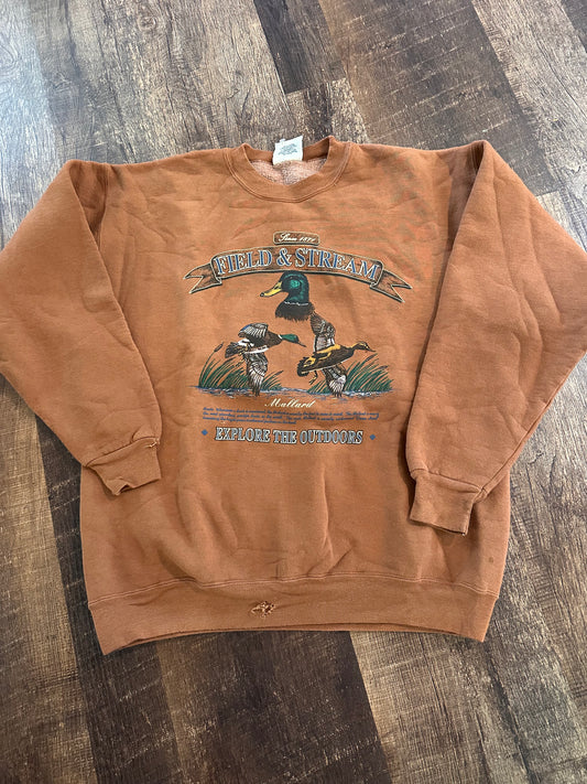 Vintage Field & Stream Crewneck (L) Ducks - Burnt Orange Lightly distressed