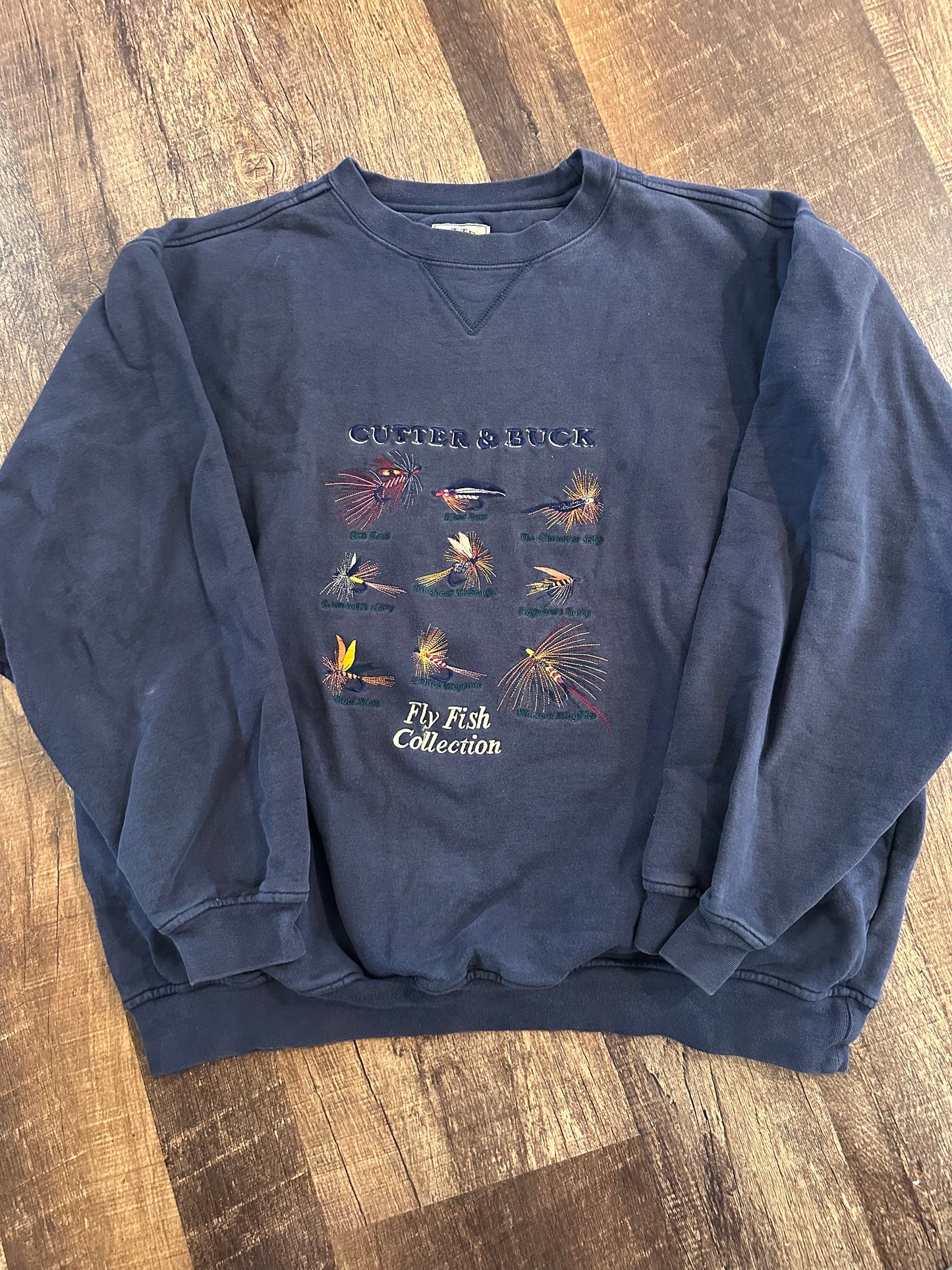 Cutter & Buck Crewneck (XXL) Embroidered Fly Fish Collection