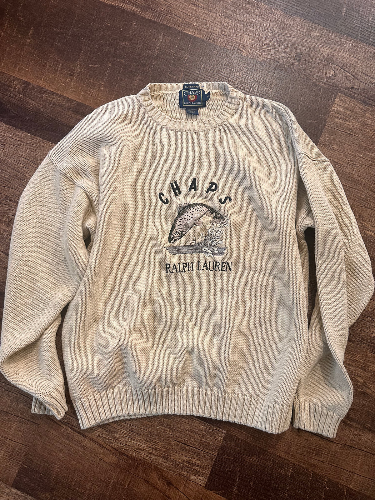 Vintage Chaps Ralph Lauren Sweater (XL) Embroidered Jumping Trout