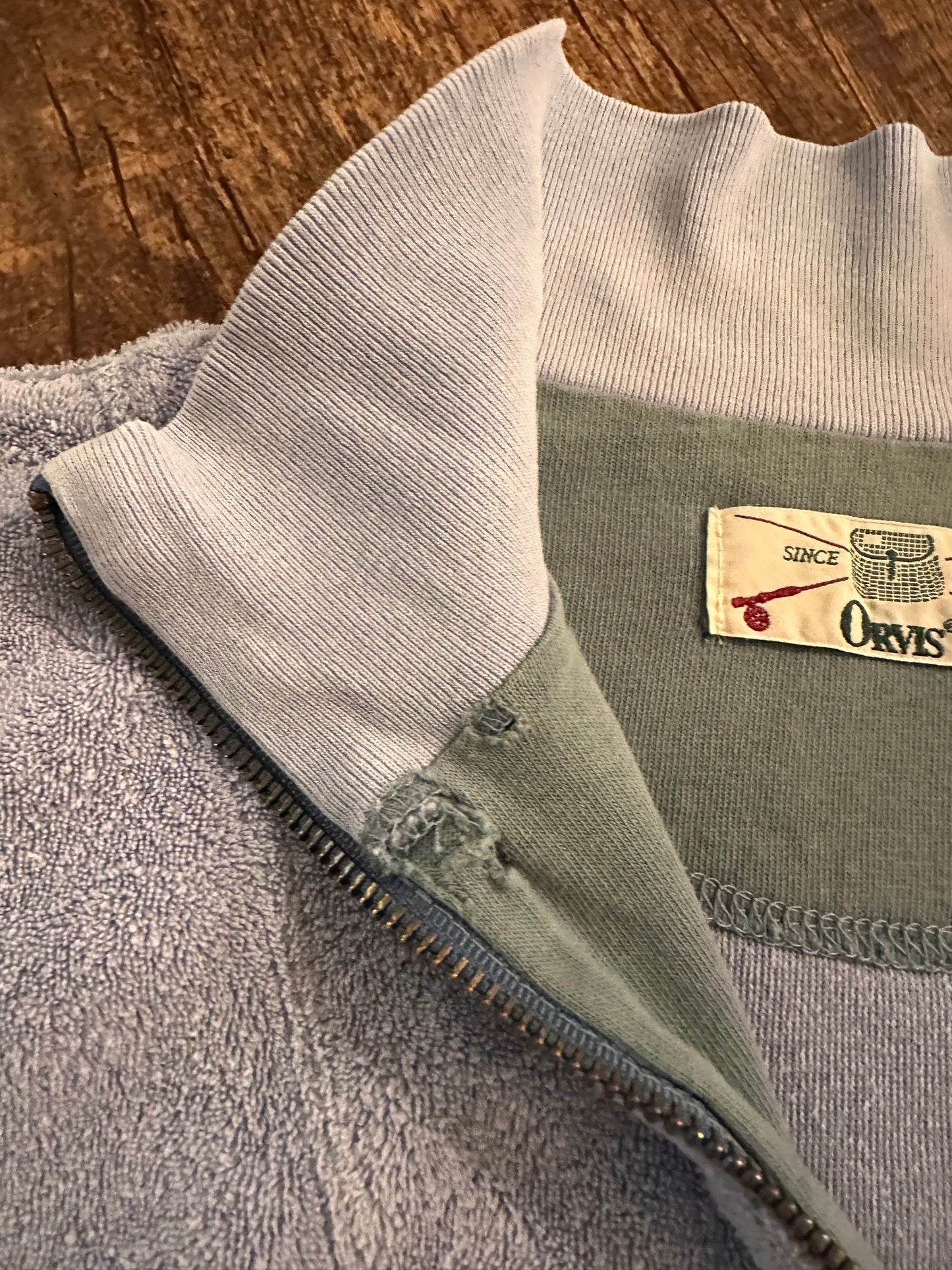 Vintage Orvis 1/4 Zip (XXL) Terry Cloth Embroidered Creel Rods Logo - Periwinkle