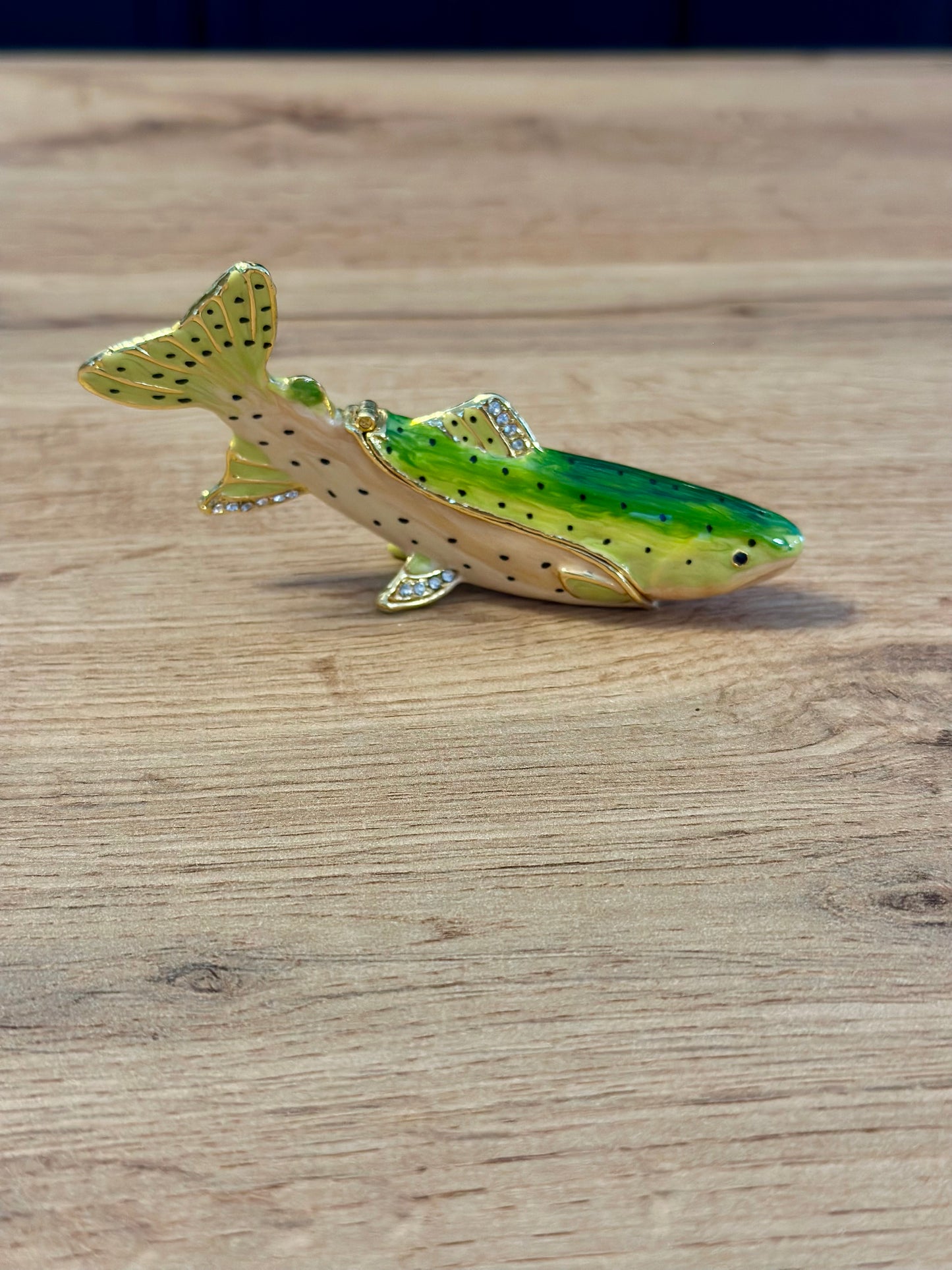 Vintage Rainbow Trout Jeweled Trinket Box