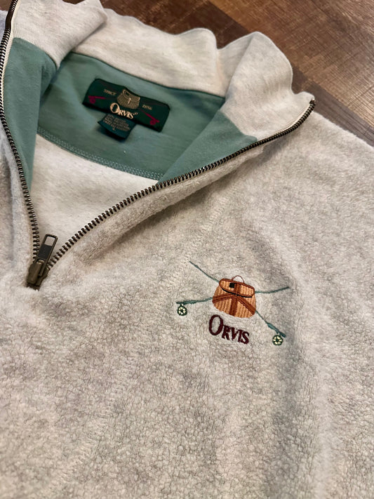 Vintage Orvis 1/4 Zip Fleece (L) Embroidered Creel and Rods Logo - Gray