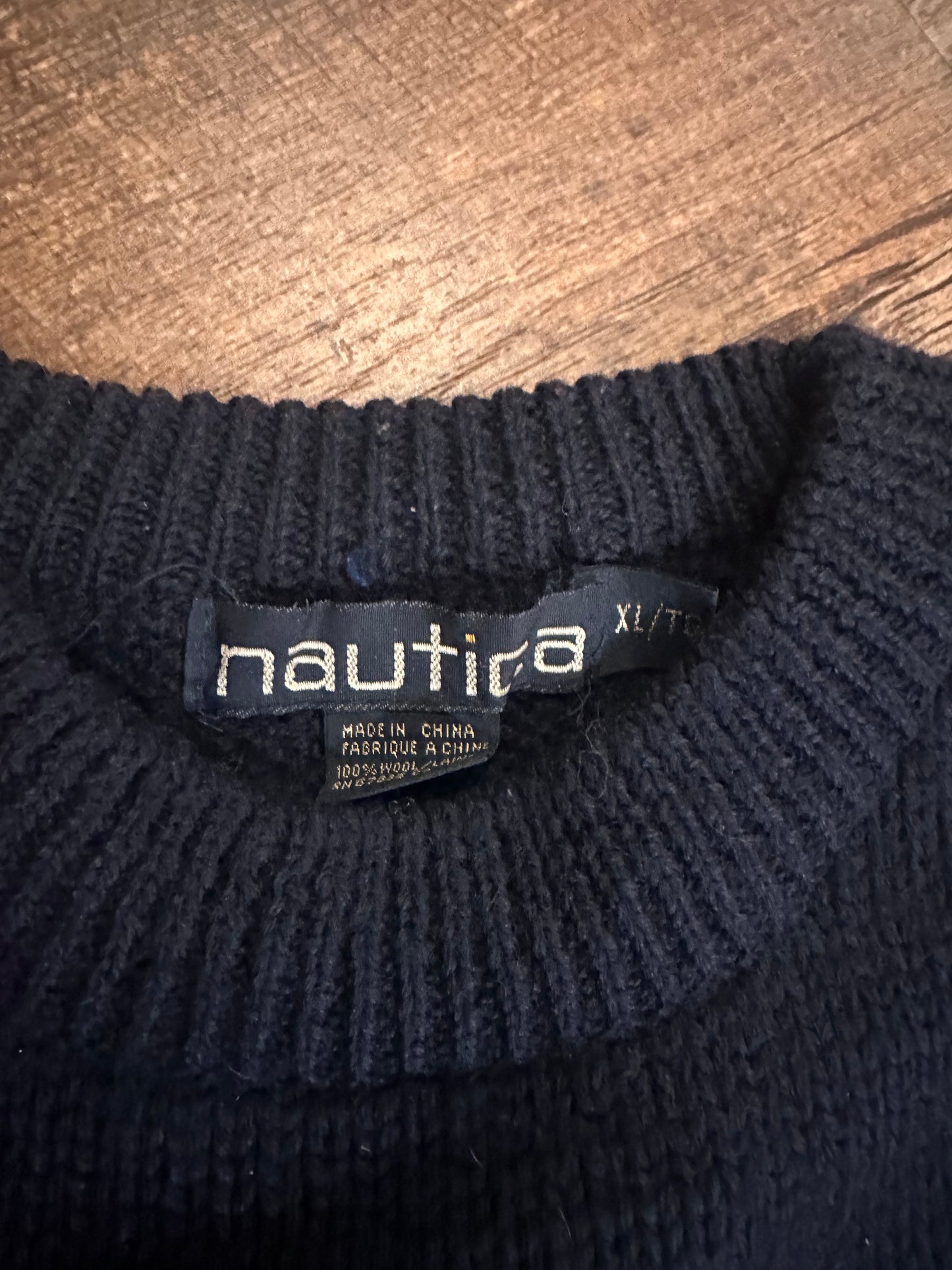 Vintage Nautica Knit Wool Sweater (XL) Pheasant Intarsia