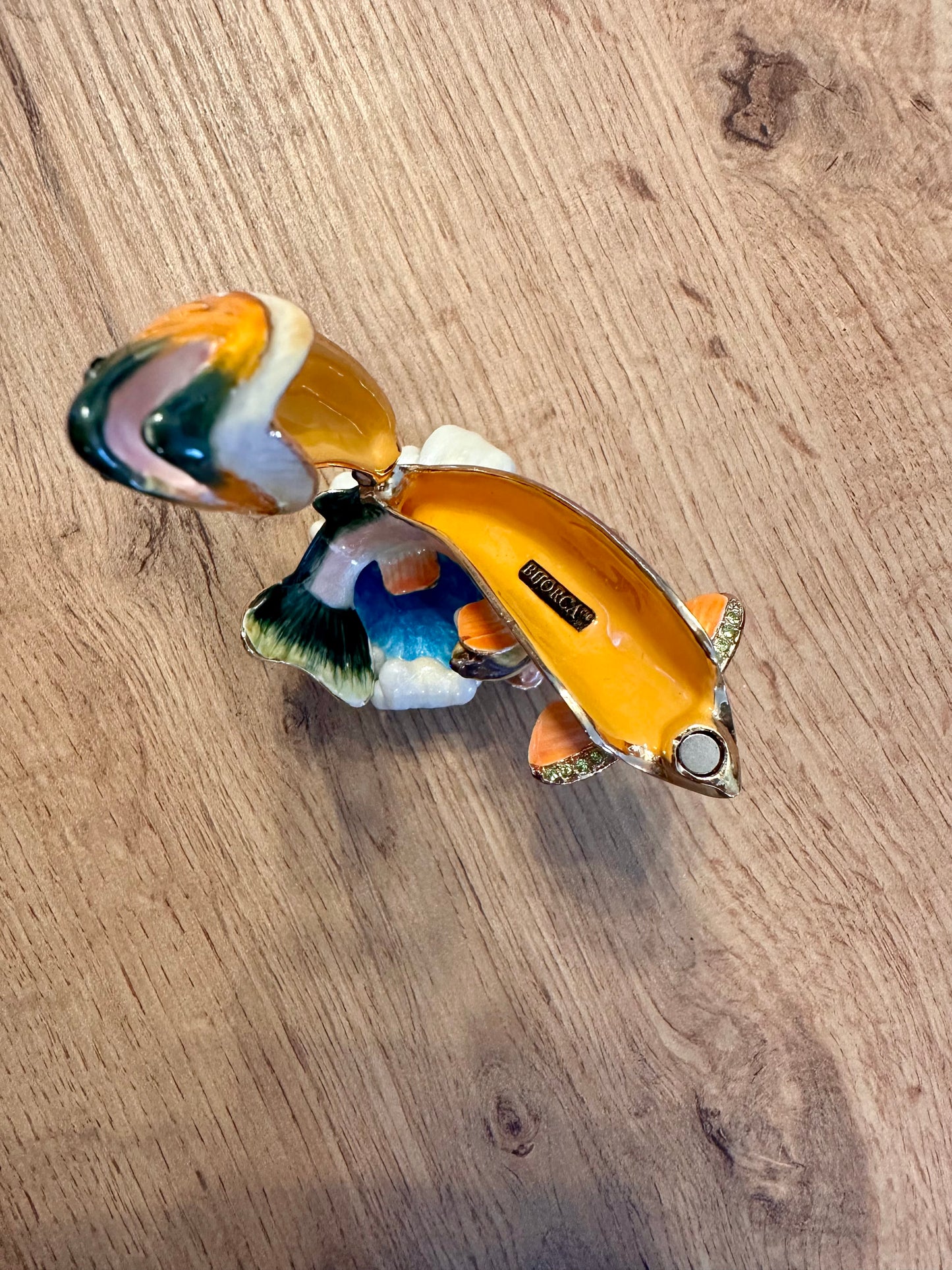 Vintage Bijorca Salmon Trout Jeweled Trinket Box