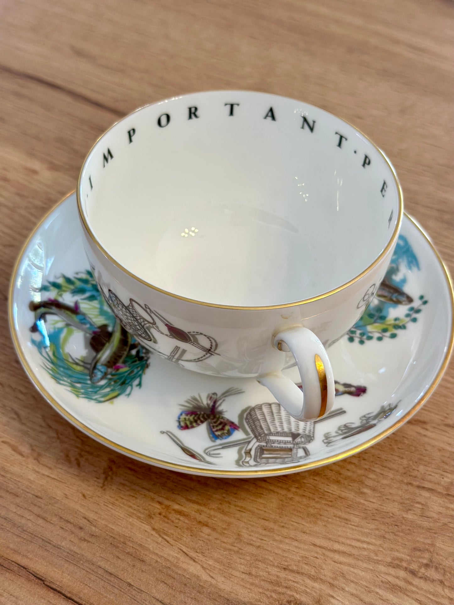 Vintage Royal Worcester Cup and Saucer - “To A Very Important Person” Fly Fishing and Trout Scenes