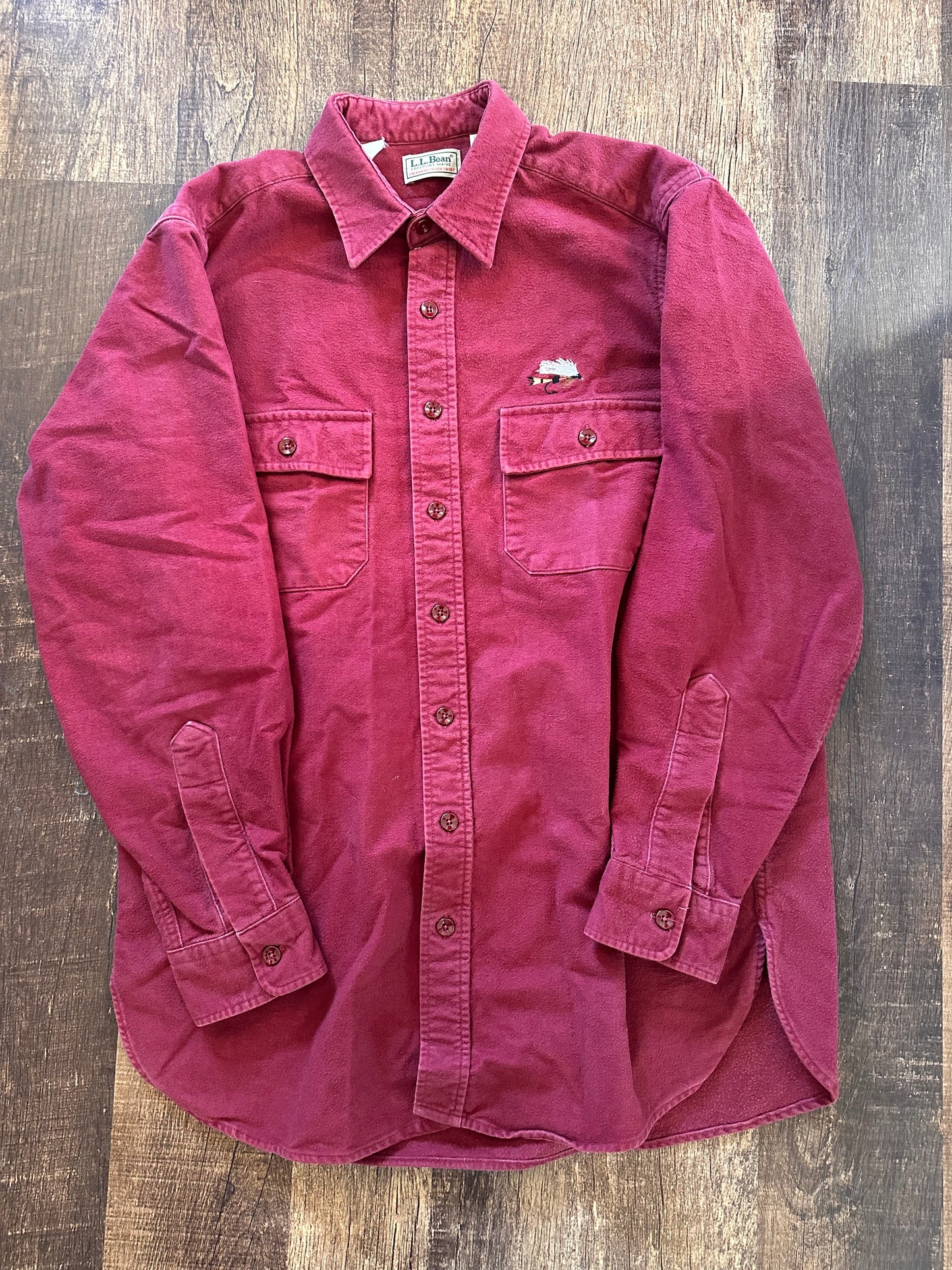 Vintage L.L. Bean Chamois (16 Tall) Embroidered Fly - Red