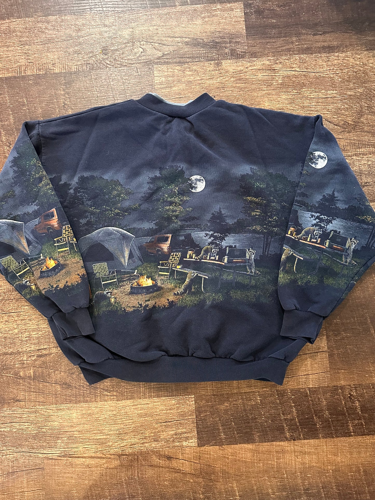 Vintage Art Unlimited Henley Crewneck (XL?) Camping Scene Lake