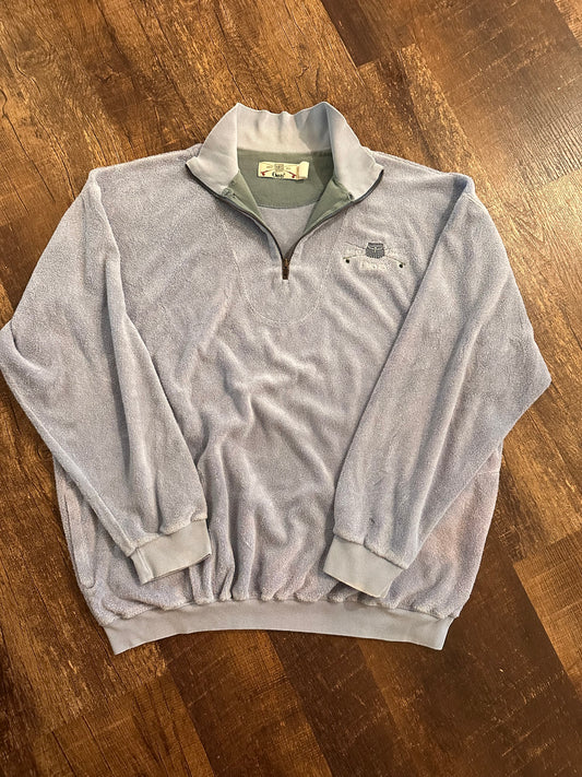 Vintage Orvis 1/4 Zip (XXL) Terry Cloth Embroidered Creel Rods Logo - Periwinkle