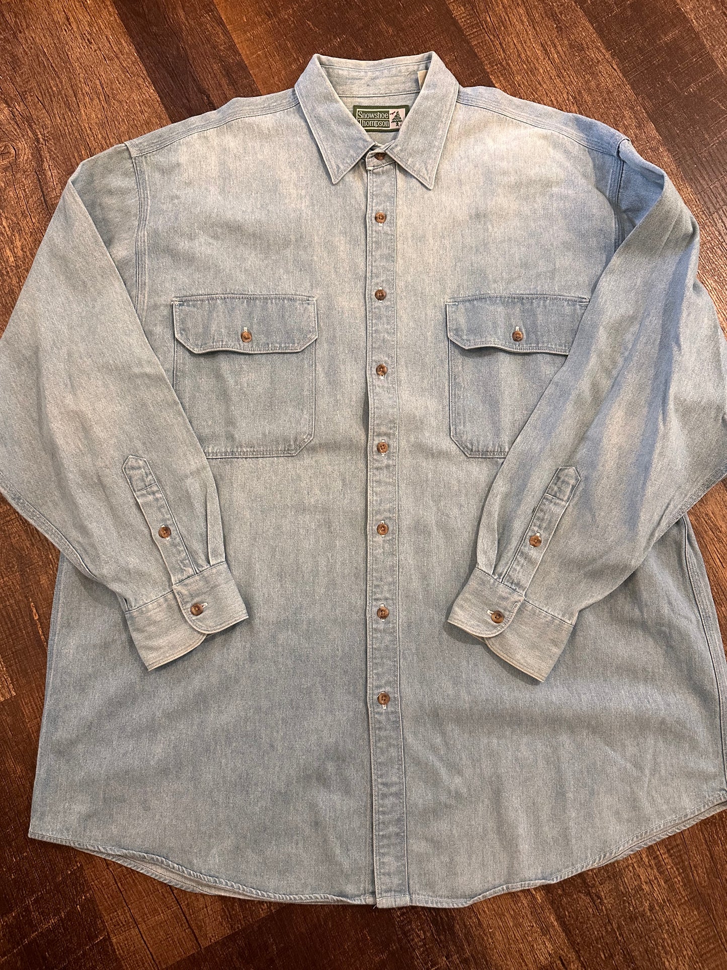 Vintage Snowshoe Thompson Button Down (L) Embroidered Fly Fishing on Back