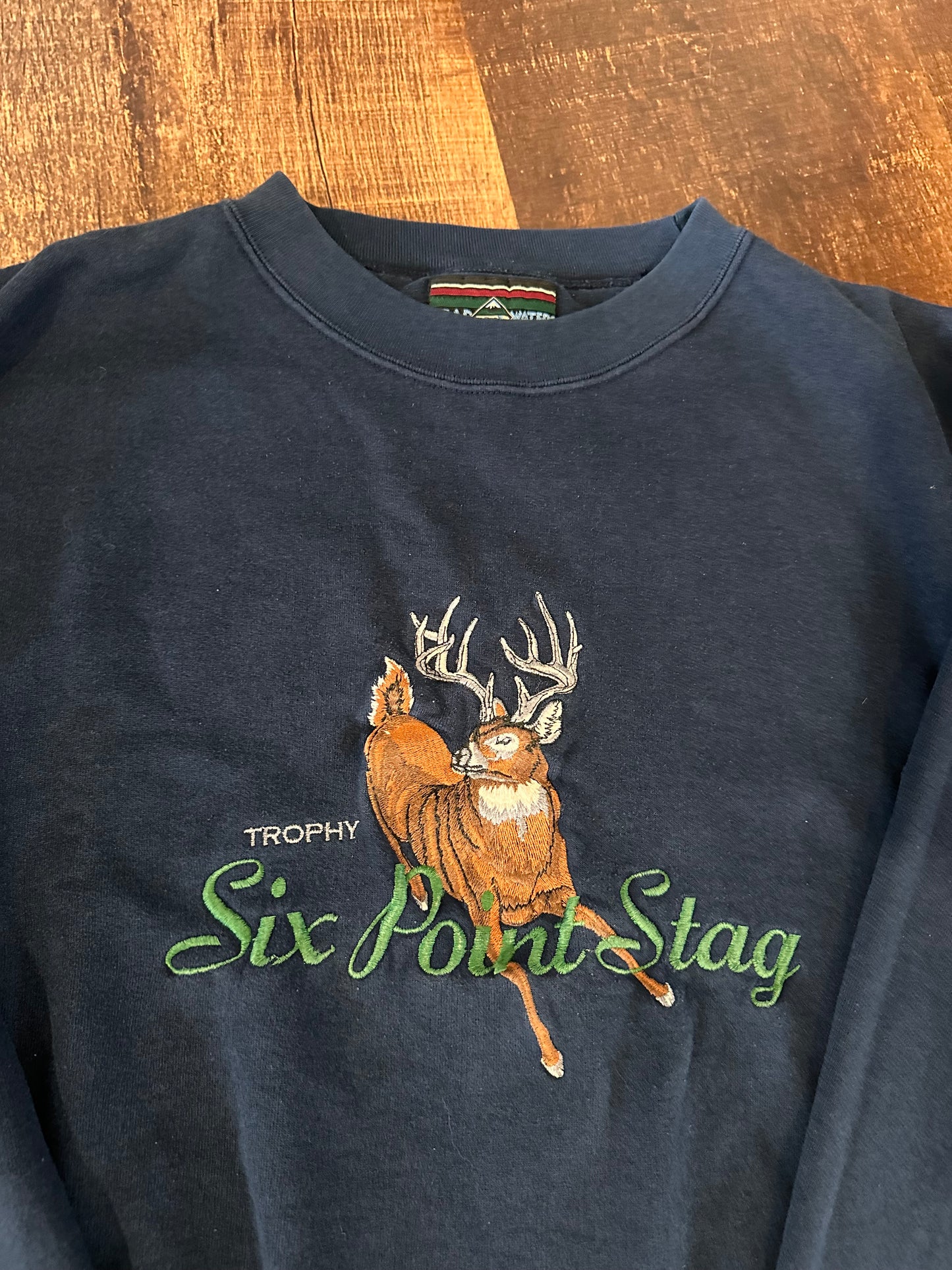 Vintage Headwaters Crewneck (XL) Embroidered Six Point Stag - Navy