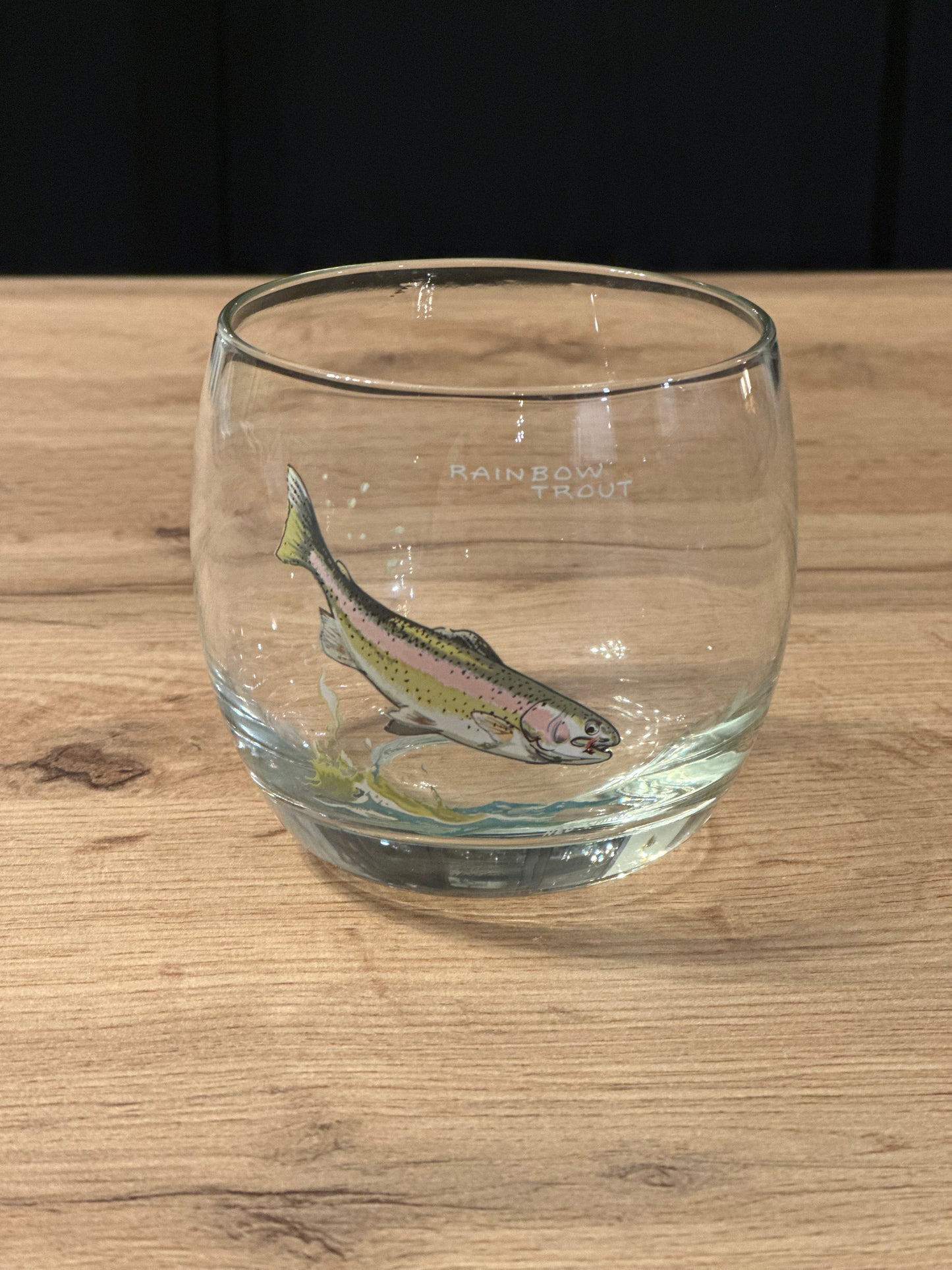 Vintage Ned Smith Trout Series Lowball Whiskey Glasses (Set of 7+1)