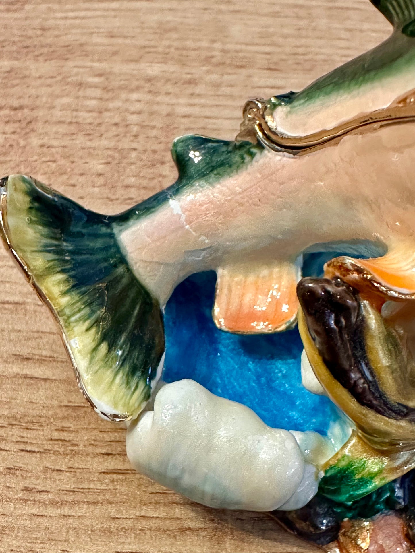 Vintage Bijorca Salmon Trout Jeweled Trinket Box