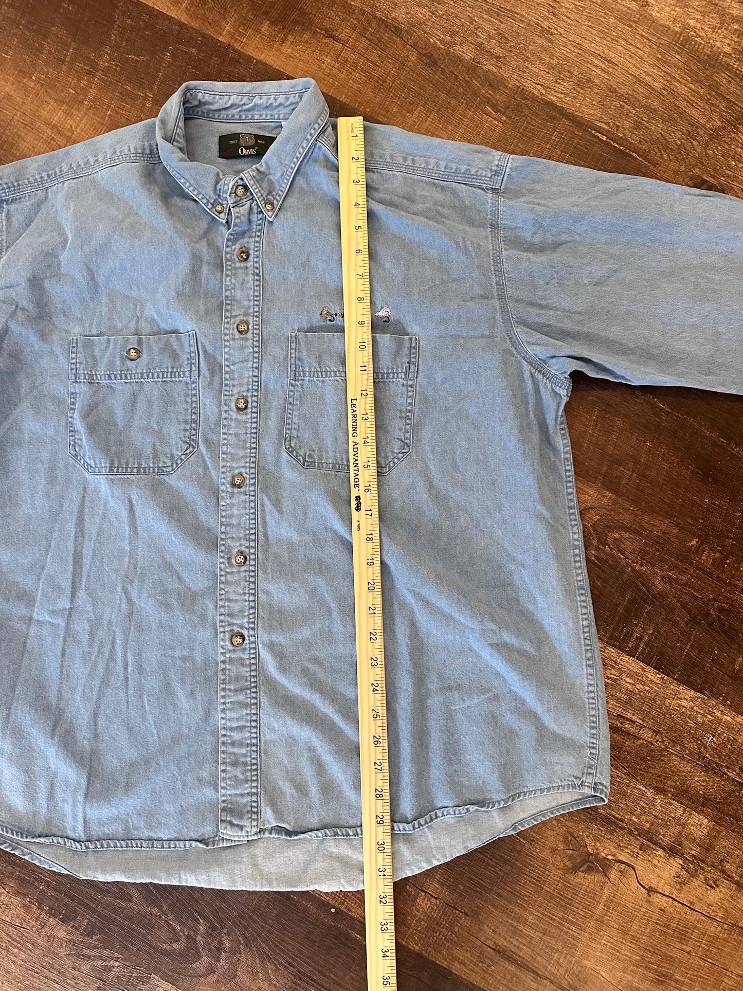 Vintage Orvis Denim Button Down (XXL) Embroidered Fly Lures